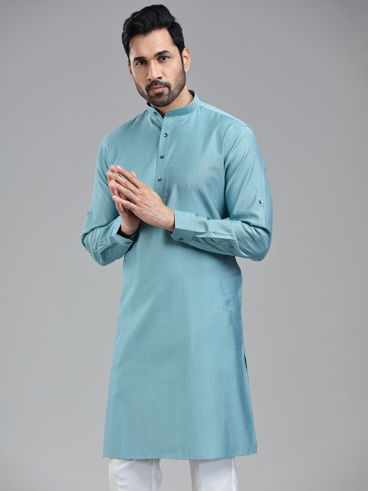 Firozi blue solid festive wear kurta for men
