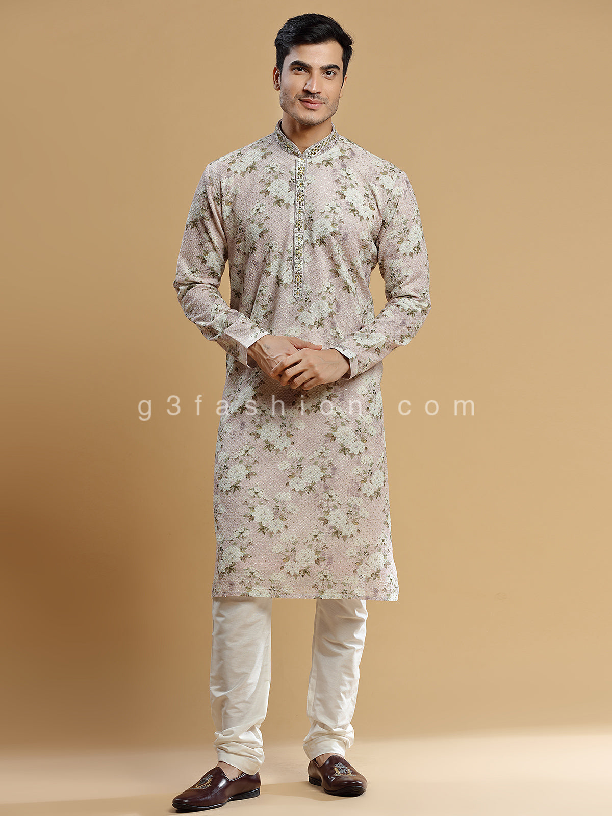 Floral printed dust pink georgette kurta suit