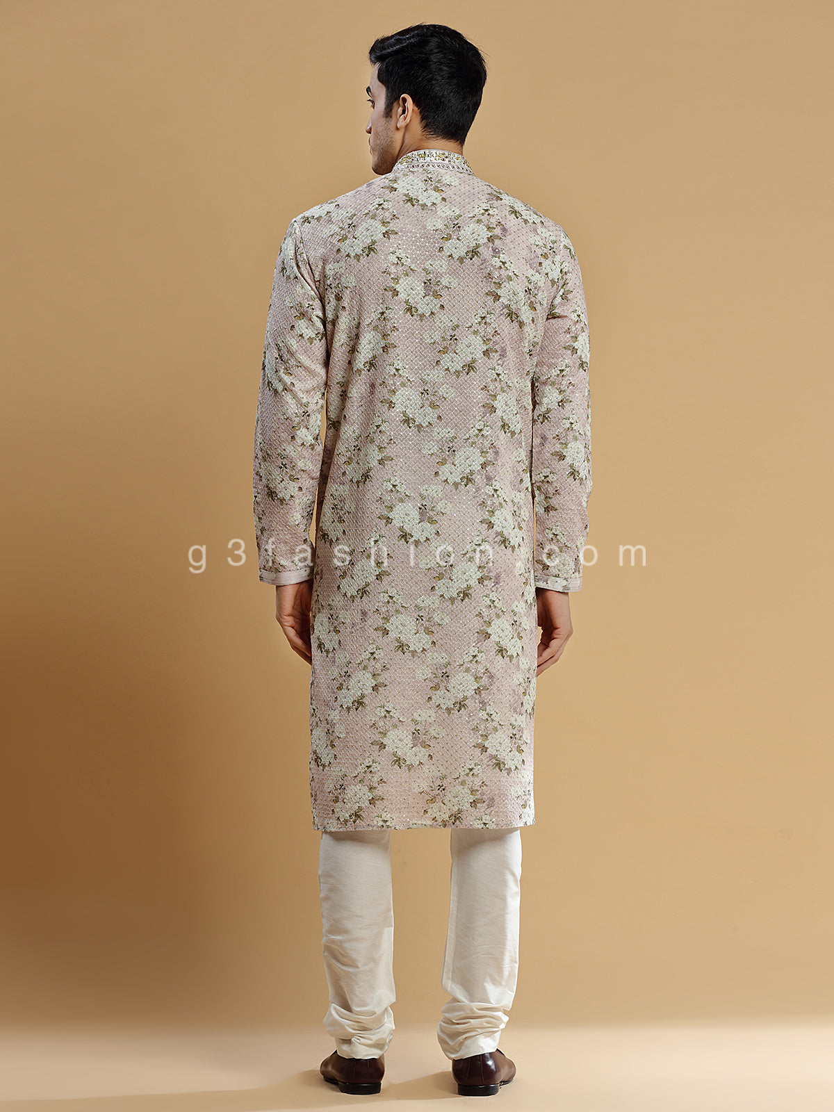 Floral printed dust pink georgette kurta suit