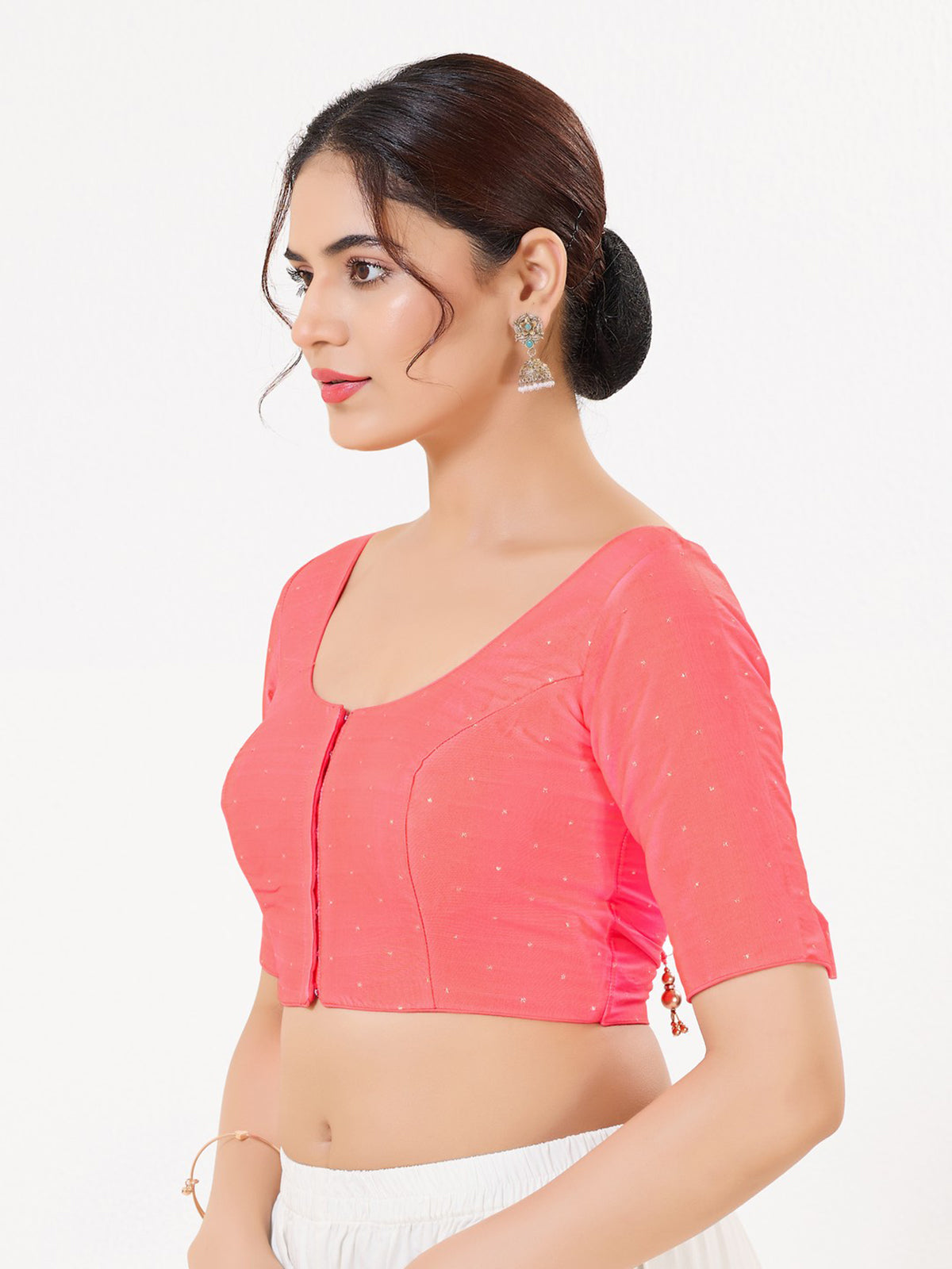Fuschia pink tafeta silk zari festive blouse
