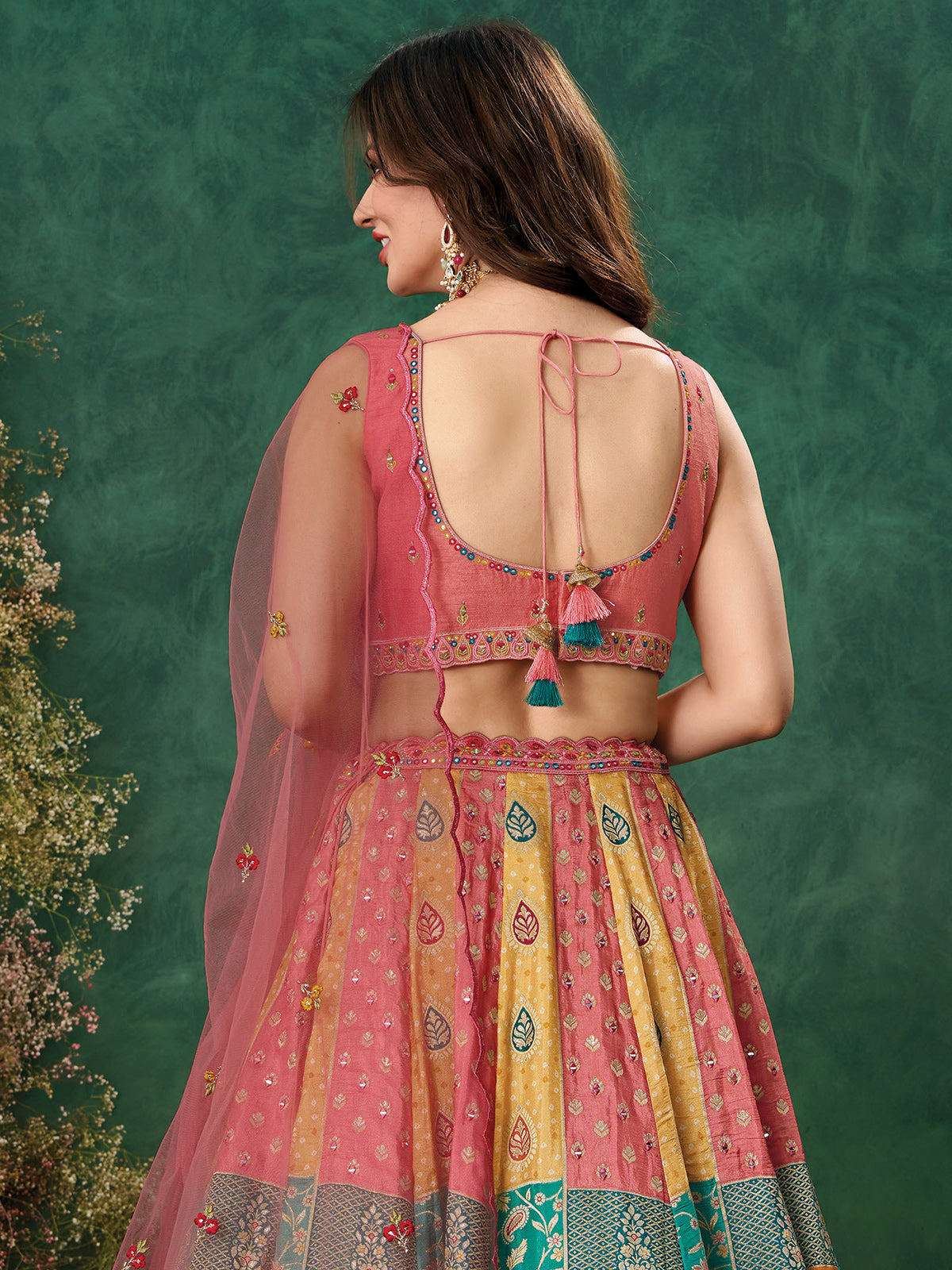 Gajari pink raw silk lehenga choli