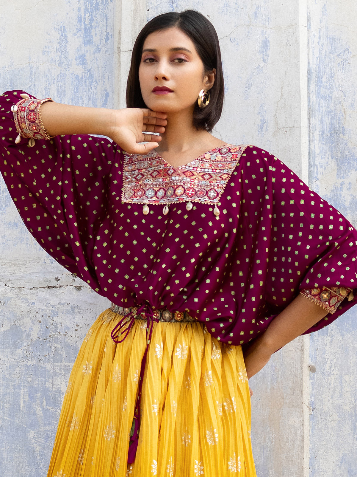 Georgette magenta and yellow lehenga choli for wedding