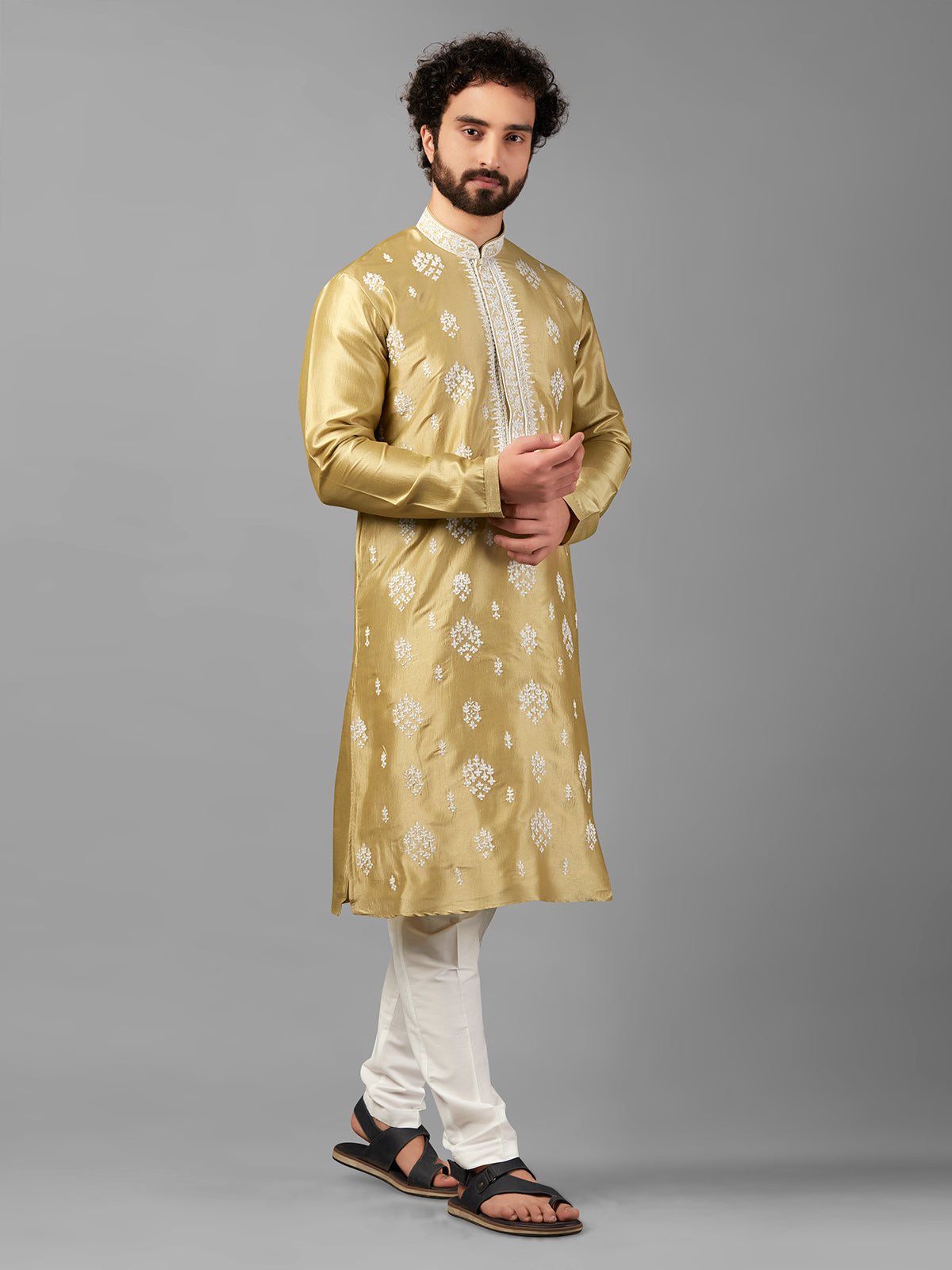Gold color silk kurta suit