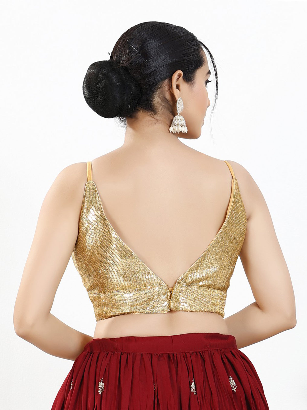 Gold sequins sleeveless festive V neck blouse