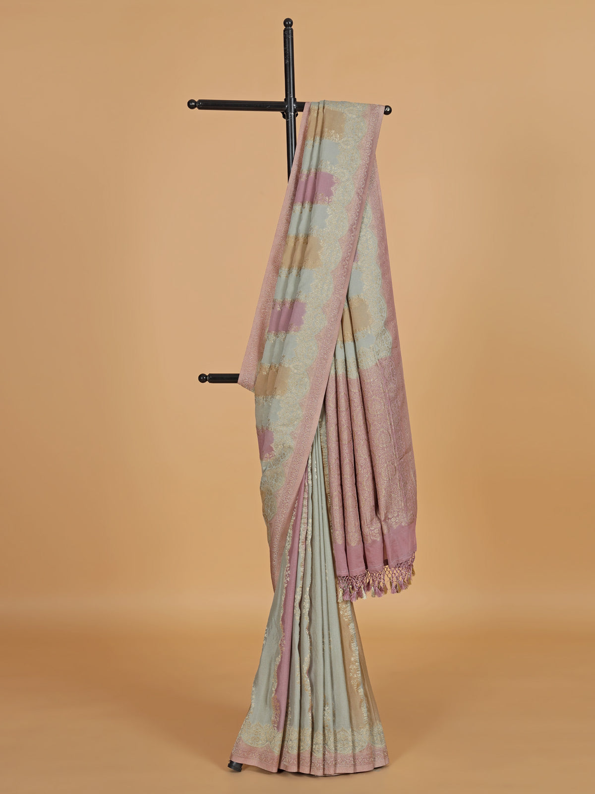 Gorgeous dusty light green georgette saree