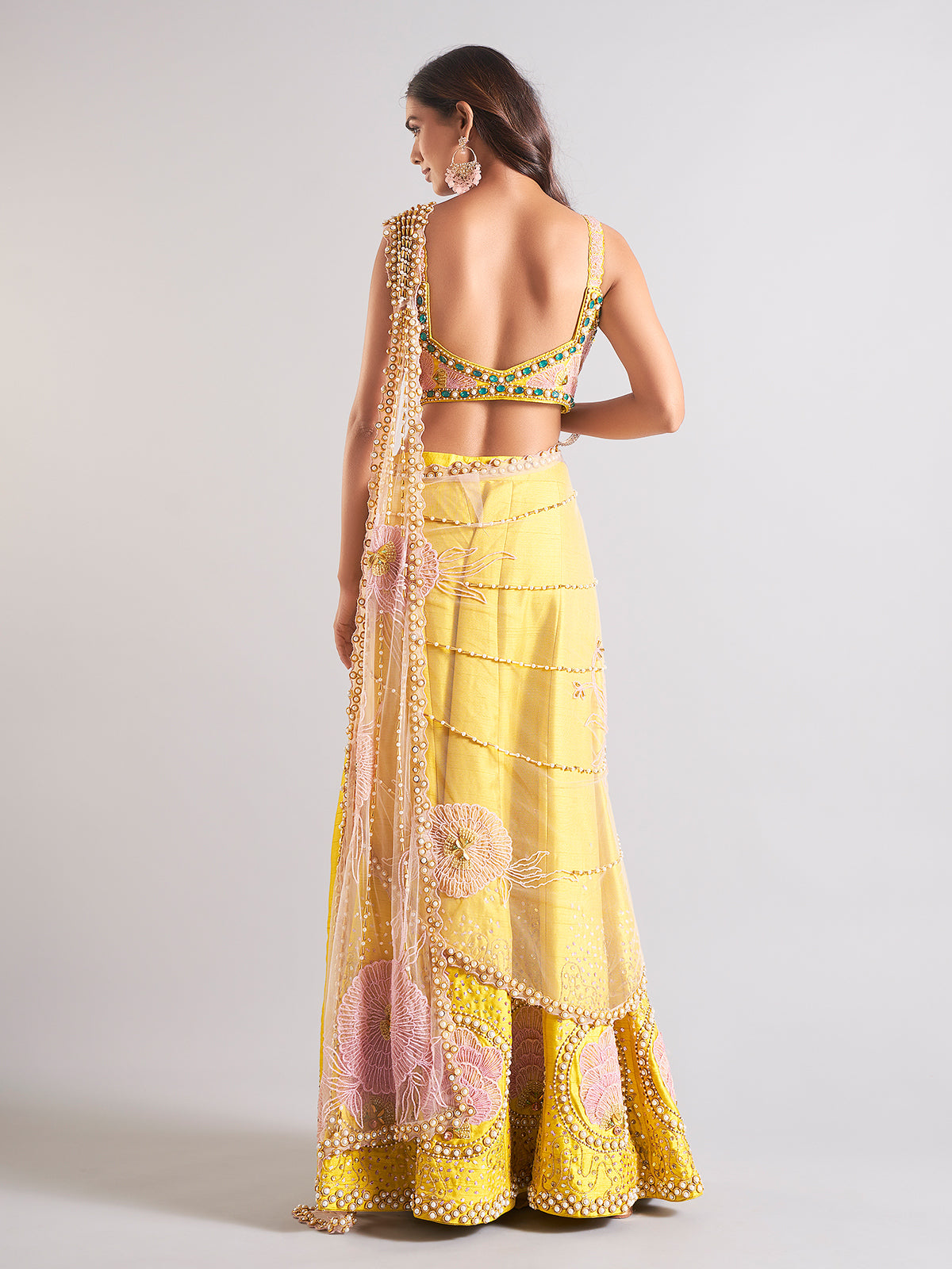 Gorgeous yellow raw silk palazzo suit