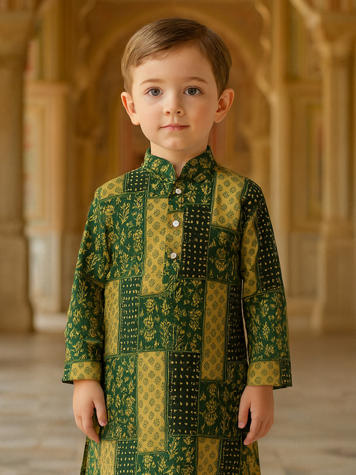 Green printed rayon kurta suit for festival