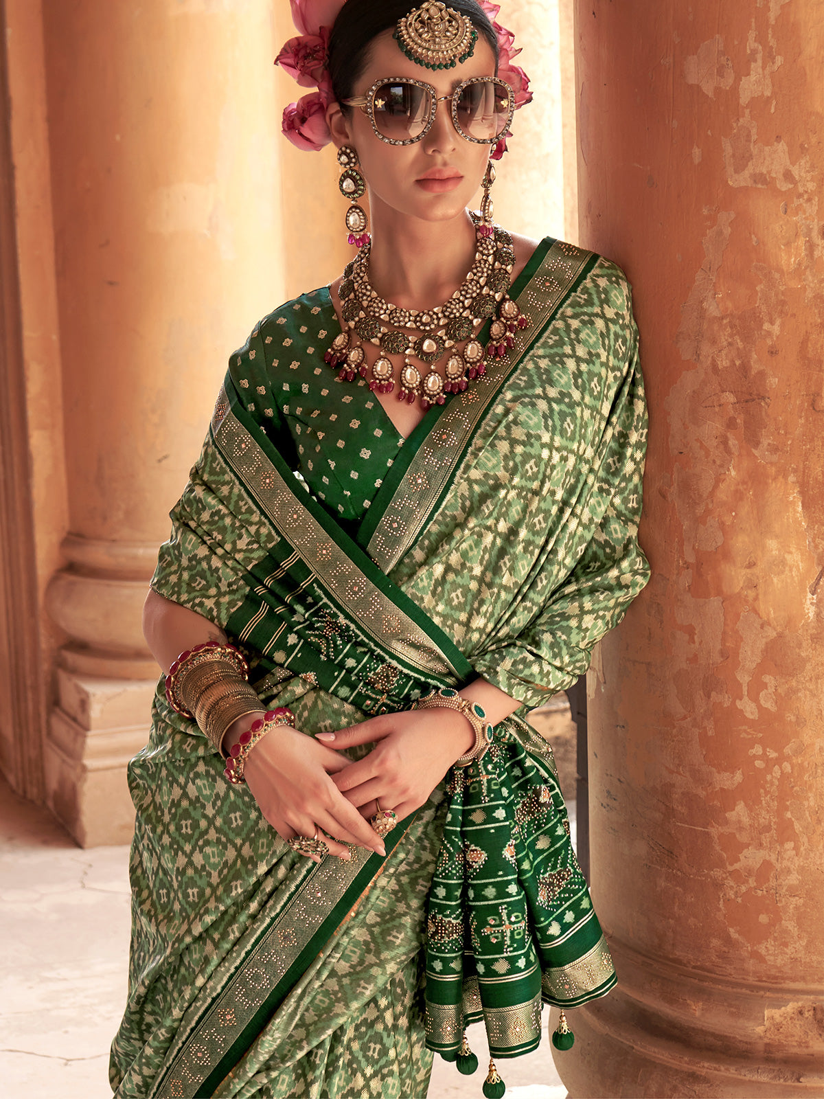 Green traditional patola silk saree
