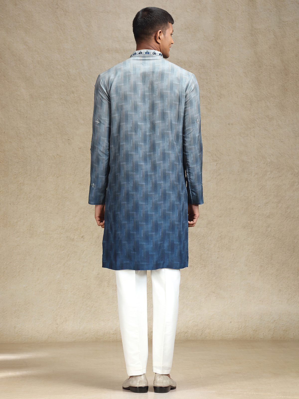 Grey kurta pajama in embroidery and mirror