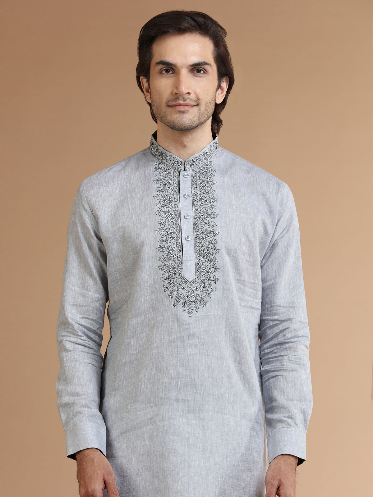 Grey linen festive kurta suit