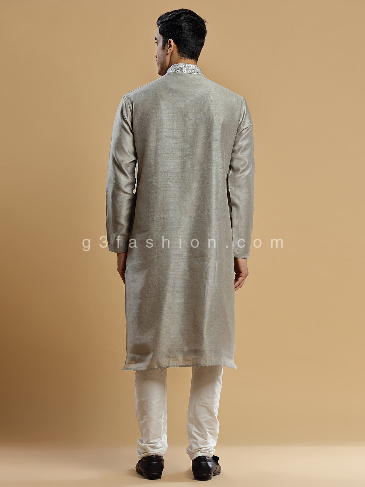 Grey silk festive look kurta suit