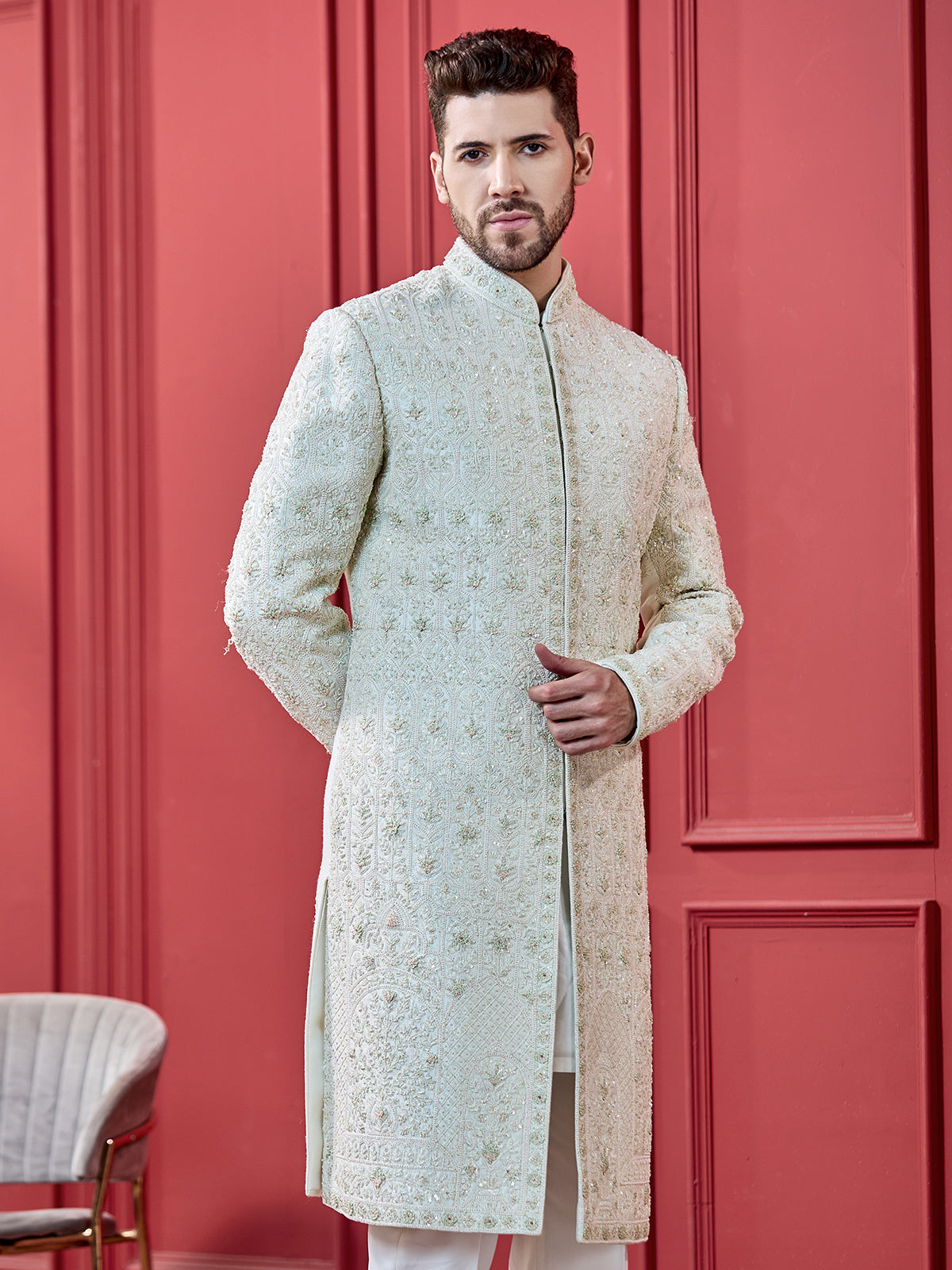 Ivory cream peshwahi style sherwani for groom