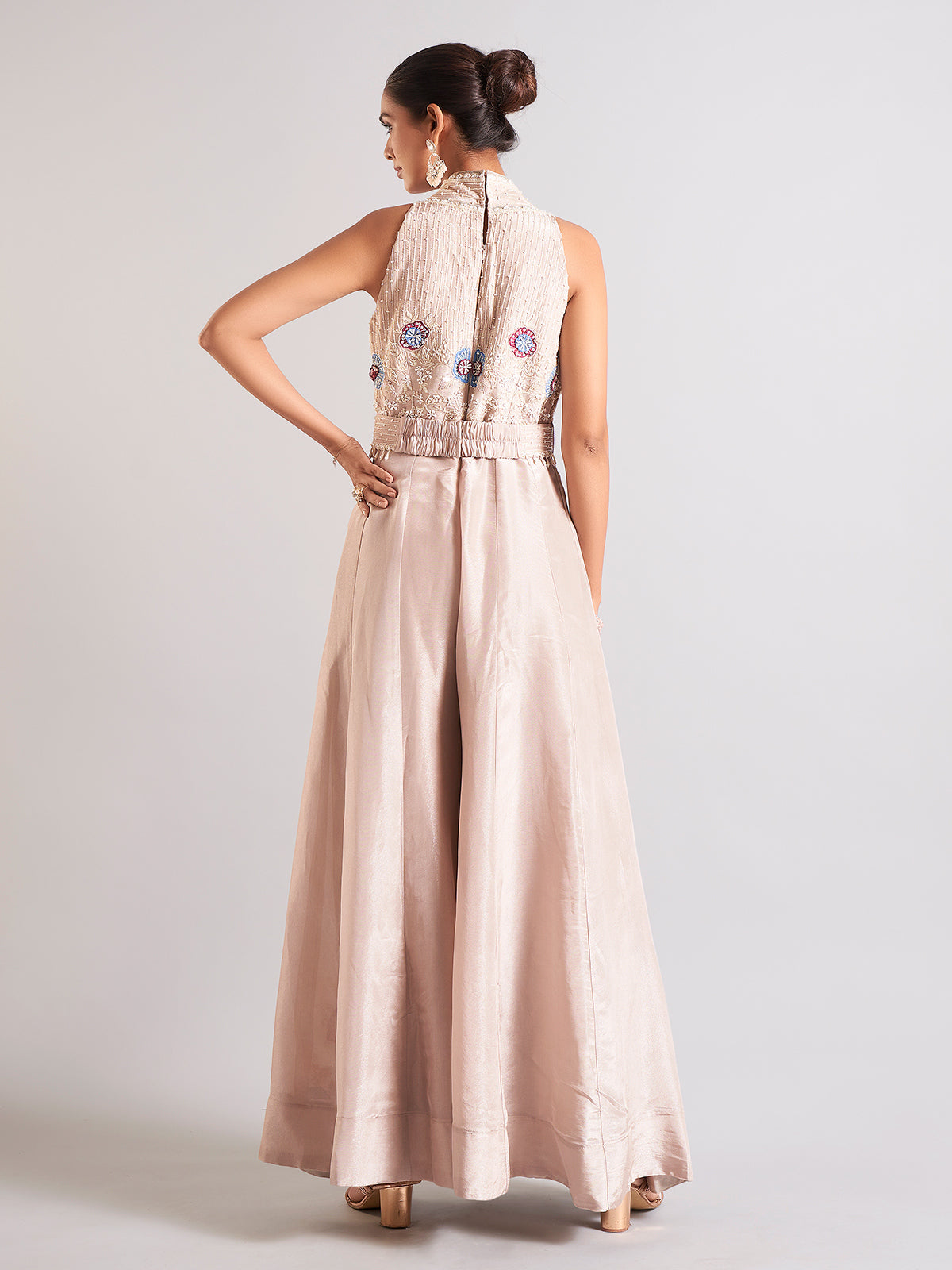 Latest beige silk jump suit