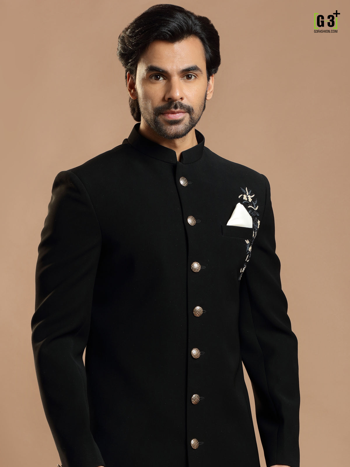 Latest black terry rayon wedding wear indowestern for mens