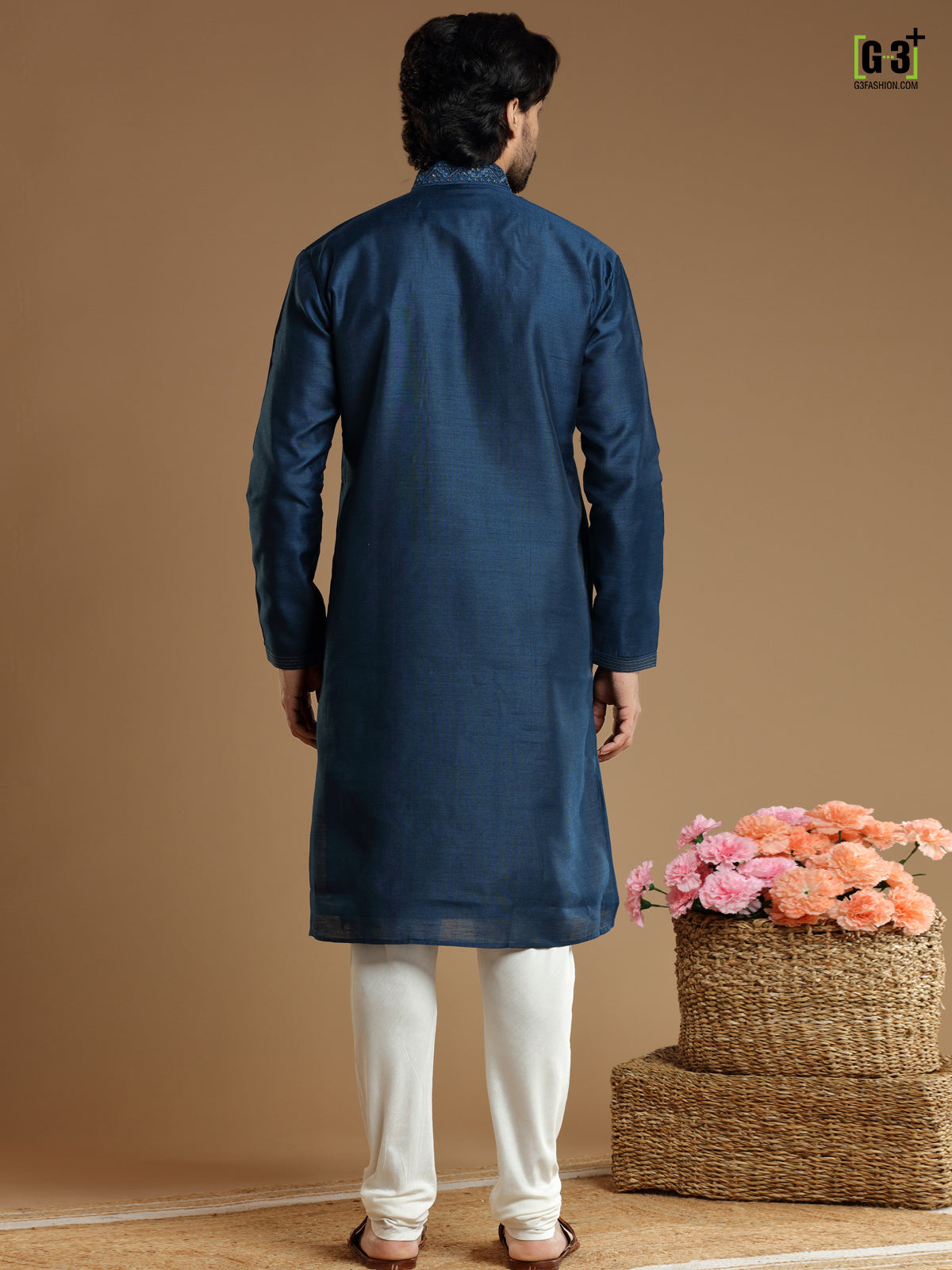 Latest dark blue kurta suit in silk fabric