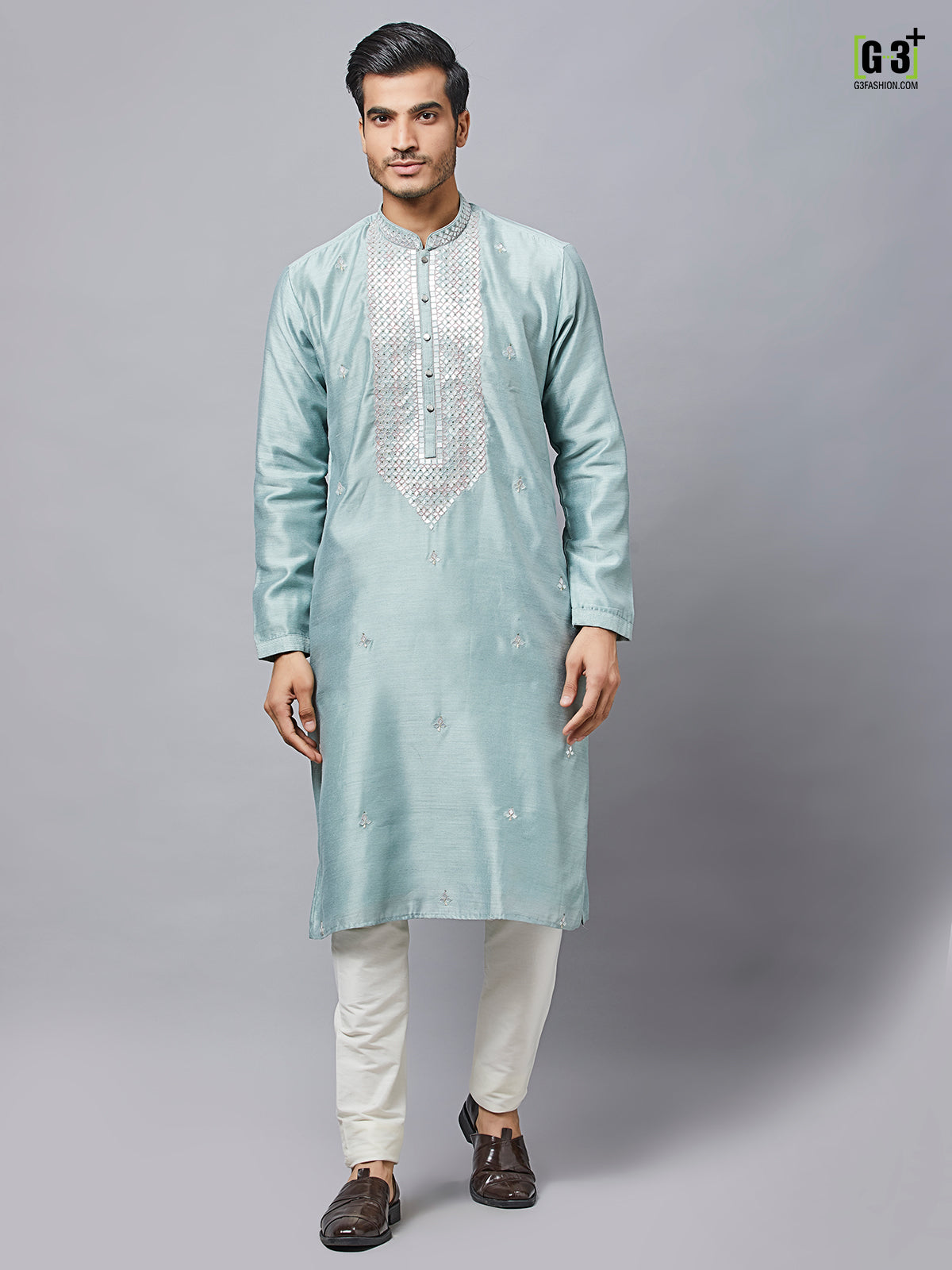 Latest green hue silk kurta suit for mens