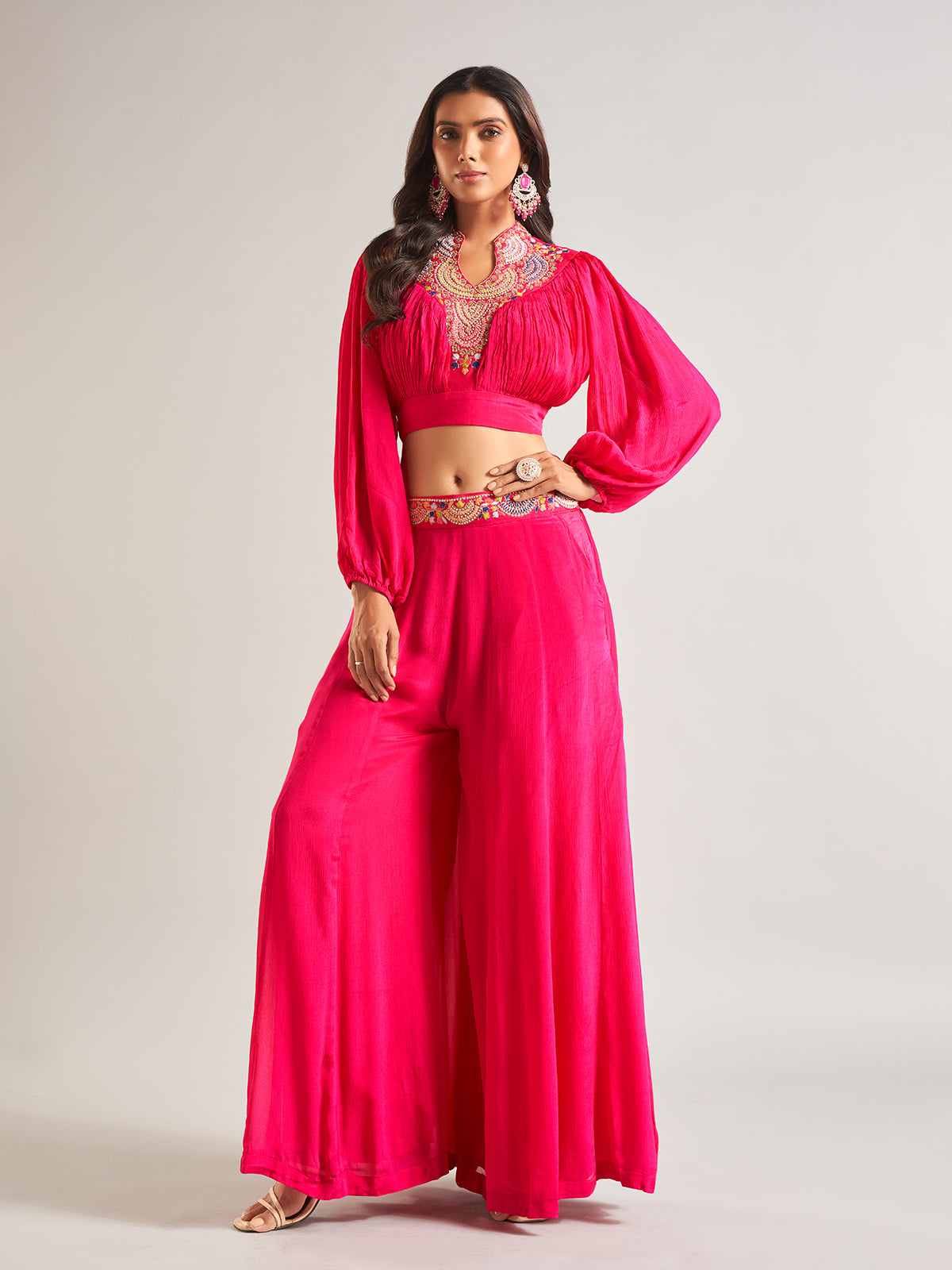 Latest magenta silk palazzo salwar suit