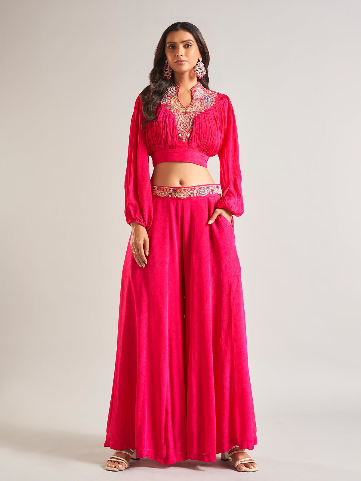 Latest magenta silk palazzo salwar suit