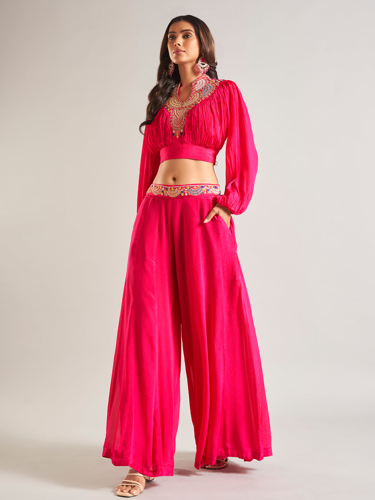 Latest magenta silk palazzo salwar suit