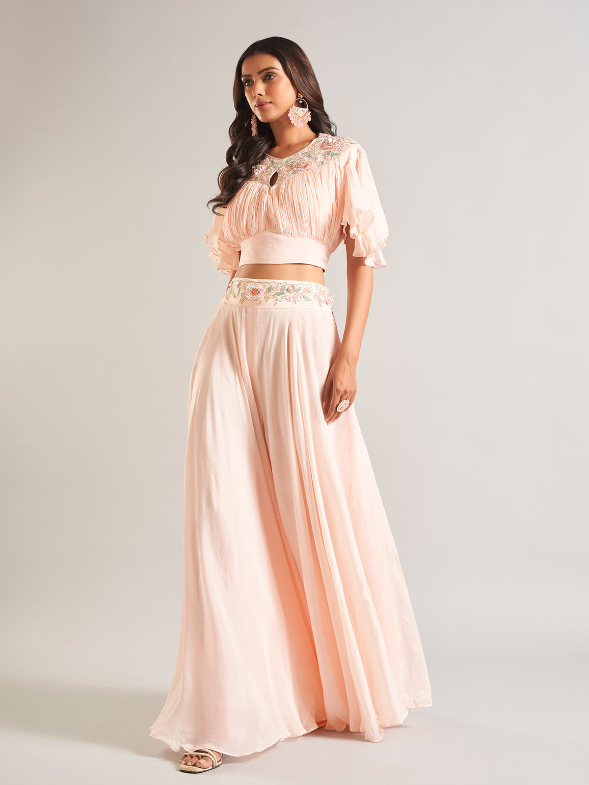 Latest peach silk palazzo salwar suit