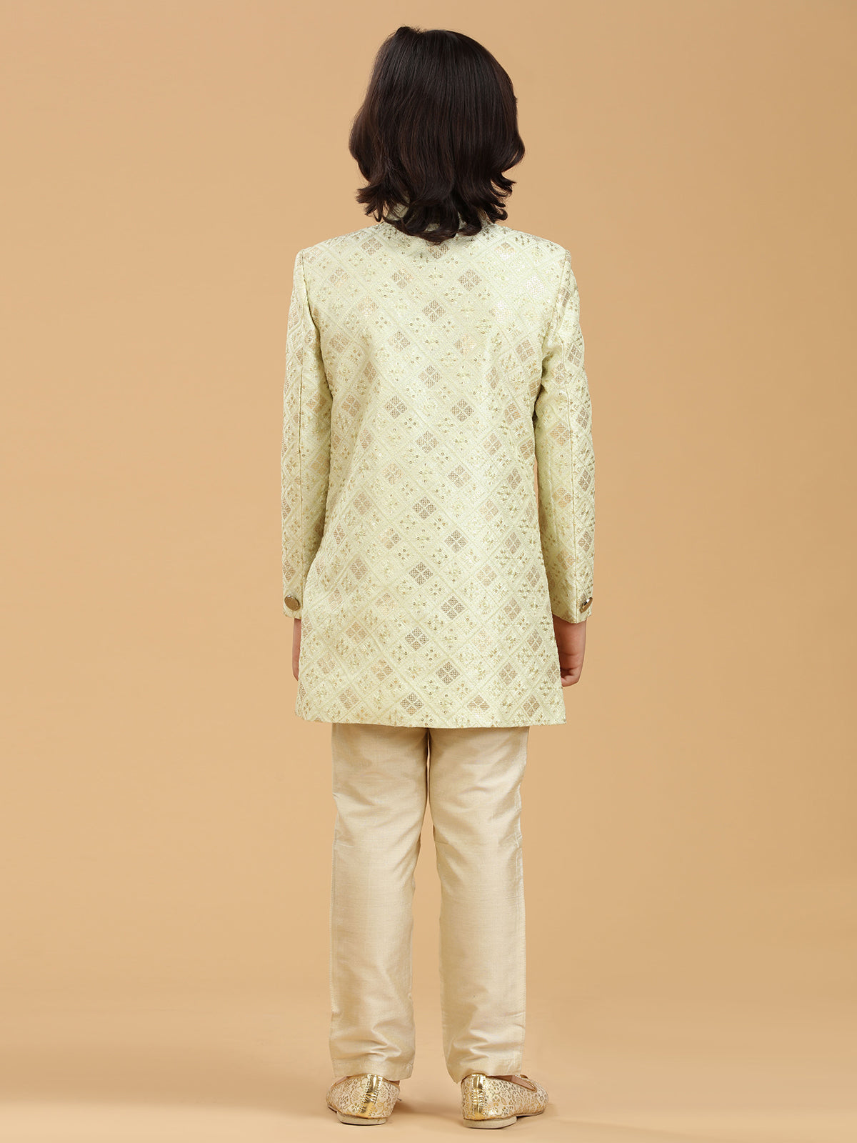 Latest pista green silk indowestern