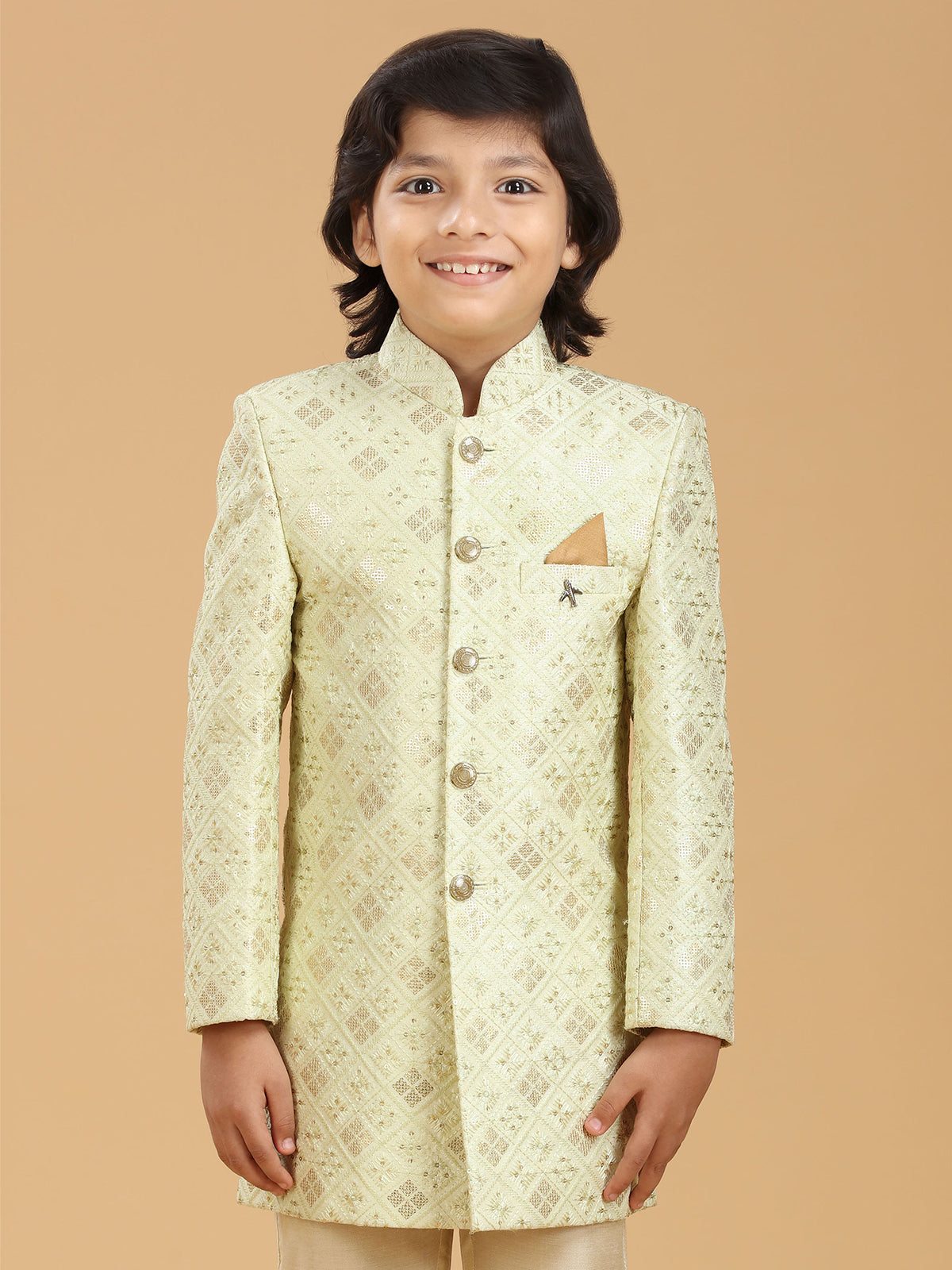 Latest pista green silk indowestern