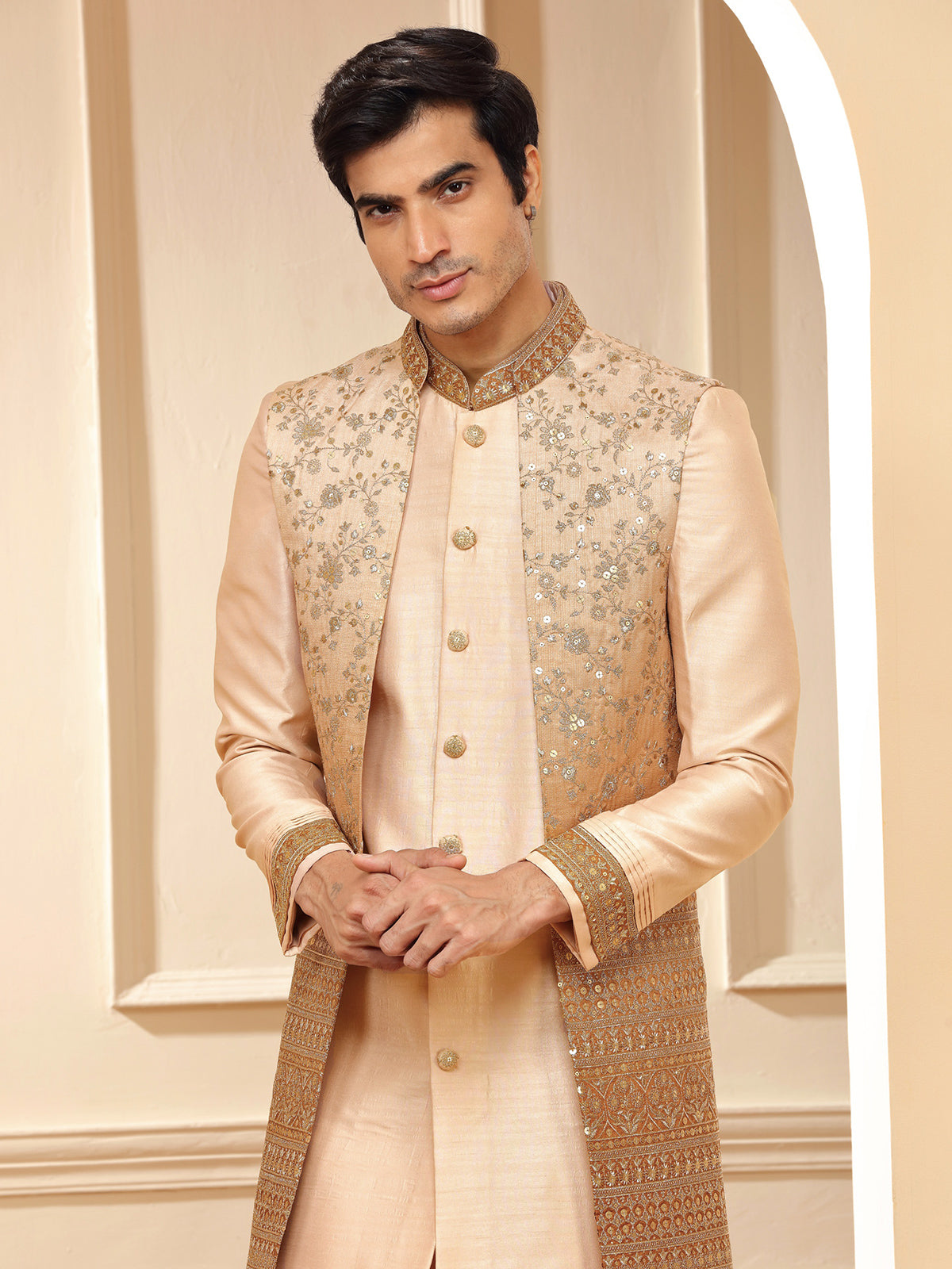 Latest silk indowestern in cream