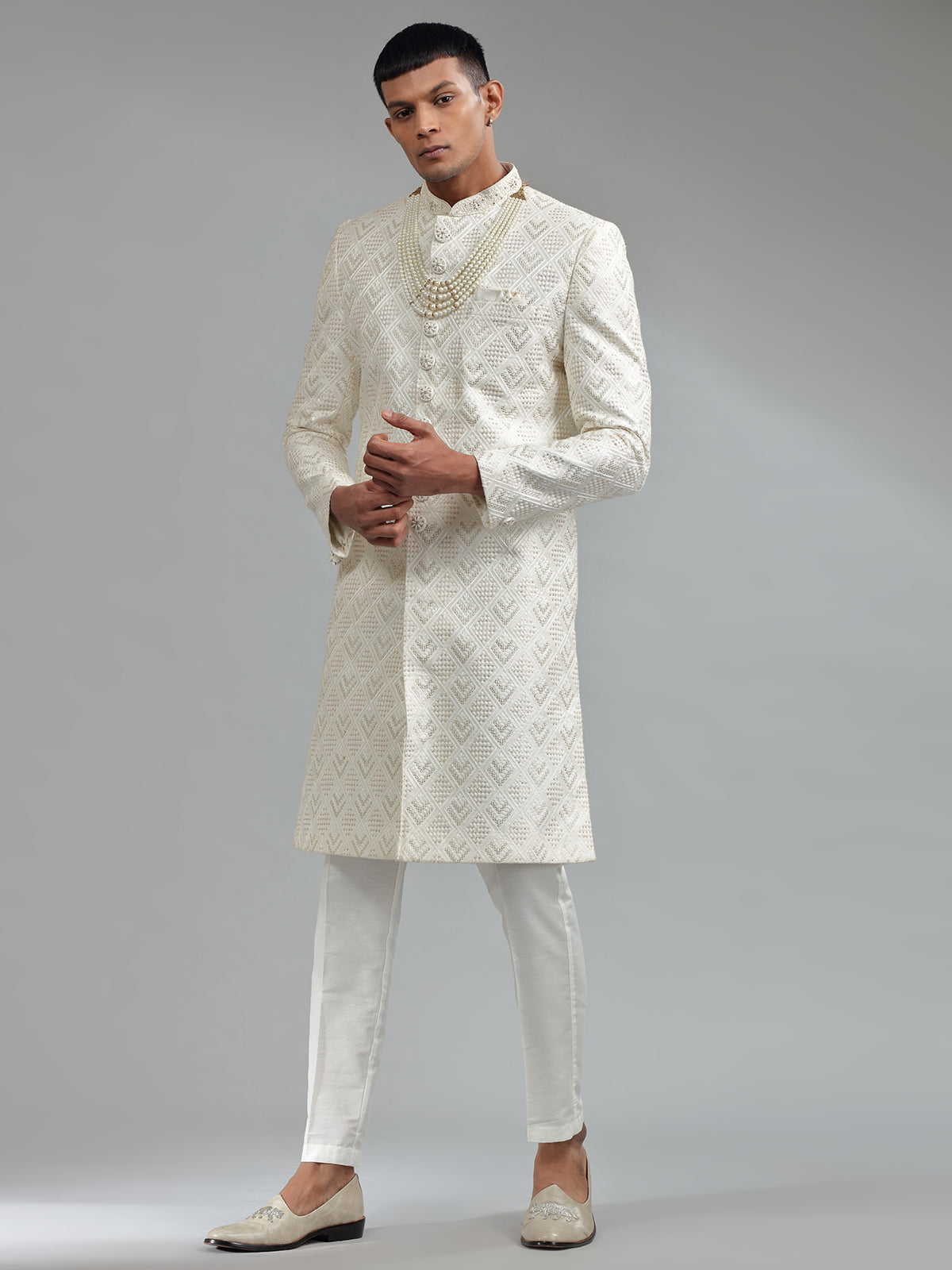 Latest white silk sherwani for groom