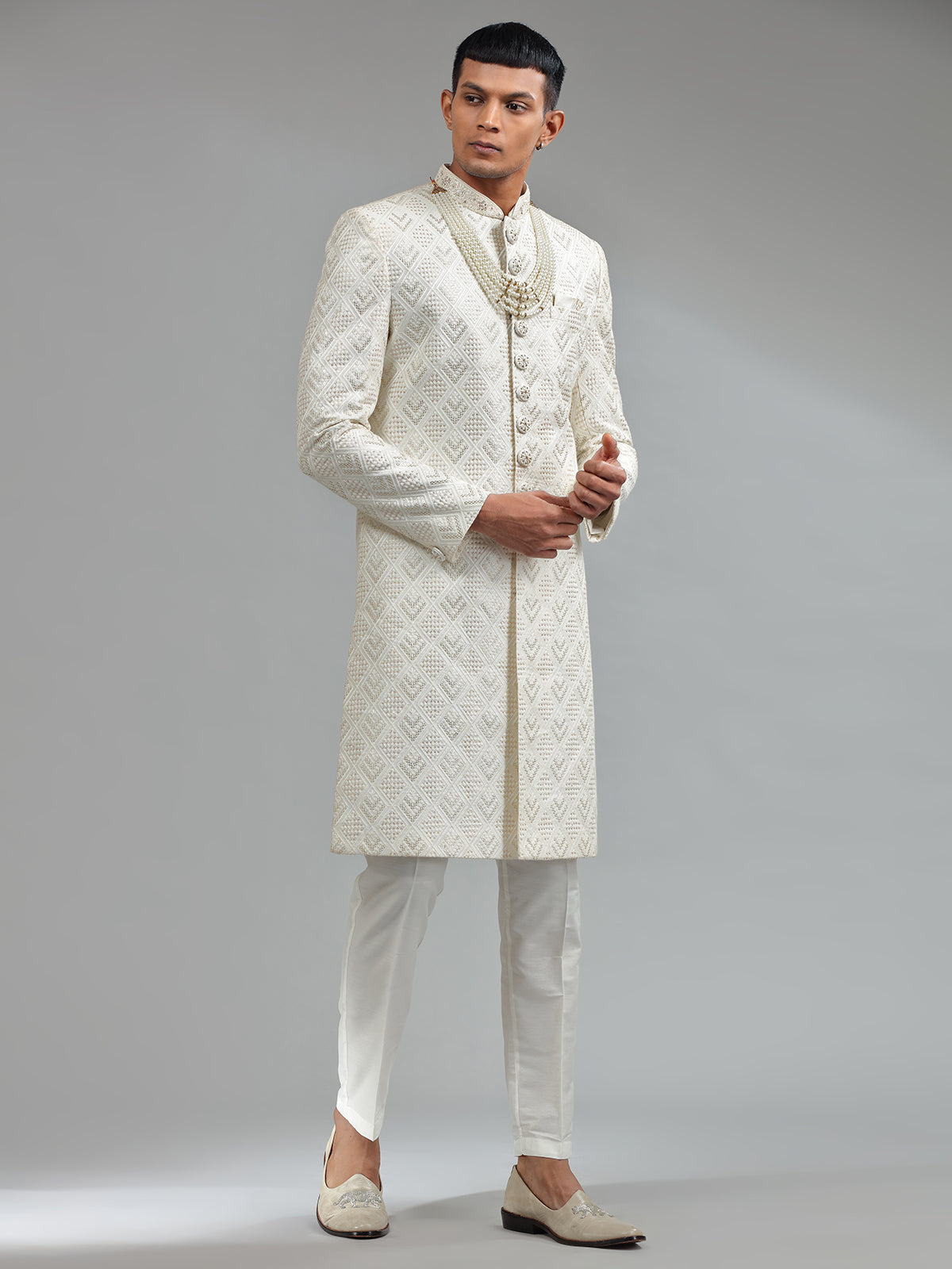 Latest white silk sherwani for groom