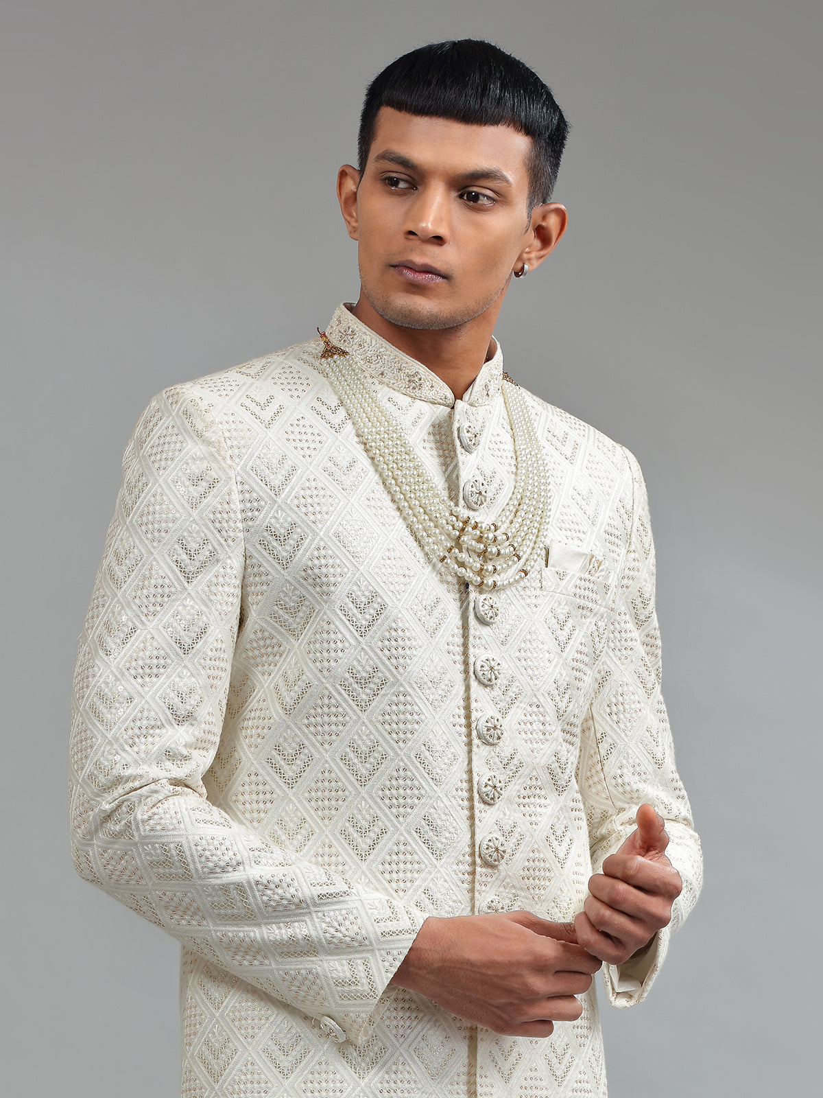 Latest white silk sherwani for groom