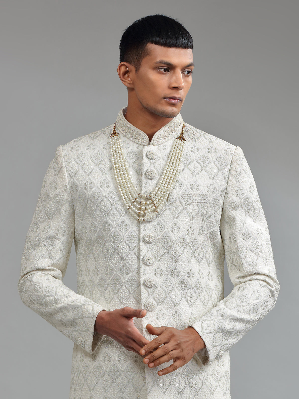 Latest white terry rayon sherwani