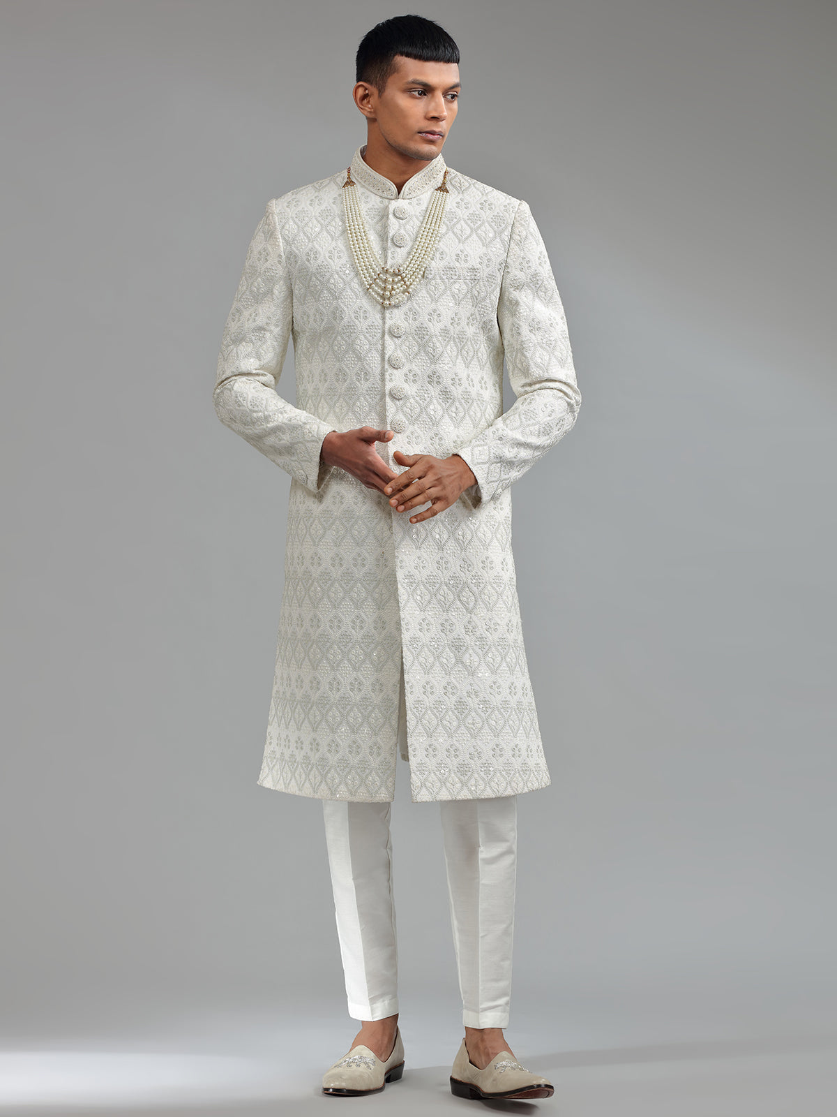 Latest white terry rayon sherwani