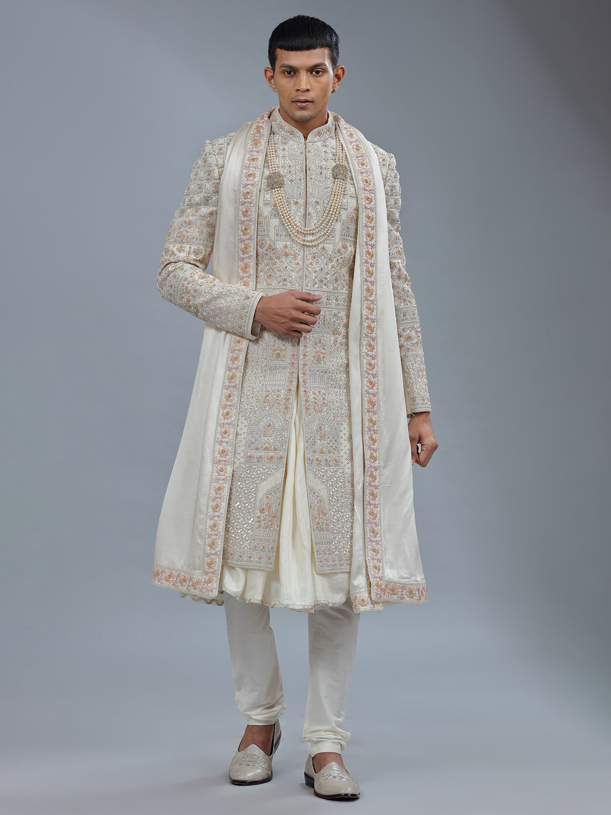 Letest cream peshwai style sherwani for groom