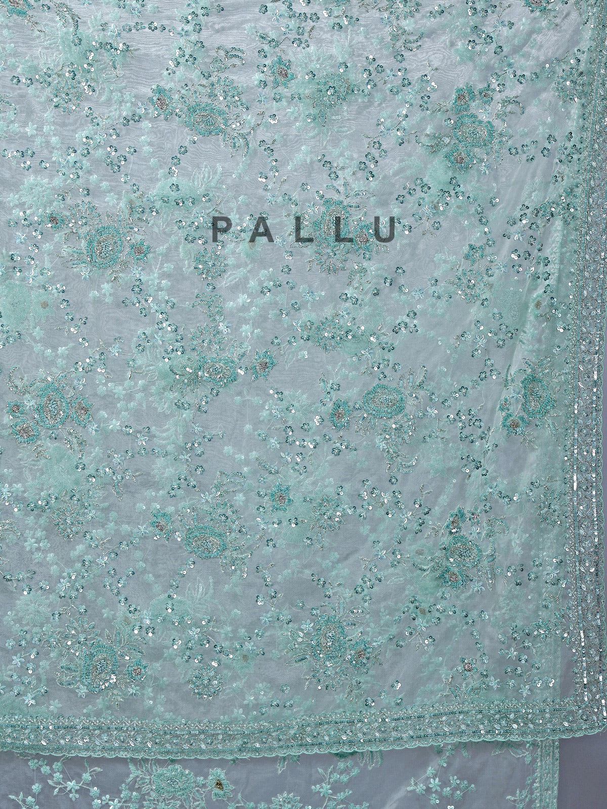 Light green organza saree with beaded detailing