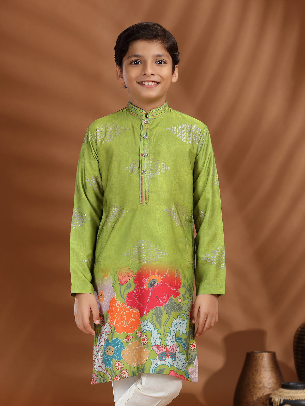 Light green silk kurta suit for boys