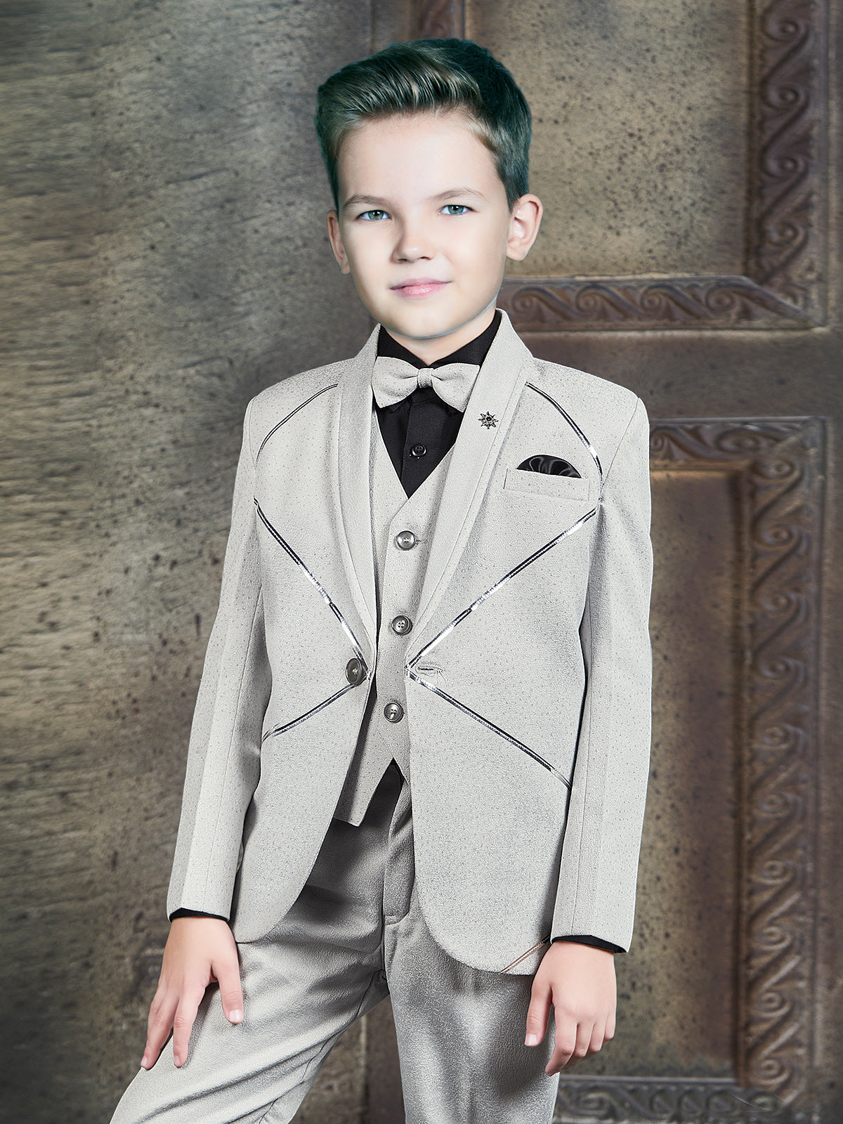 Light grey textured terry rayon coat suit