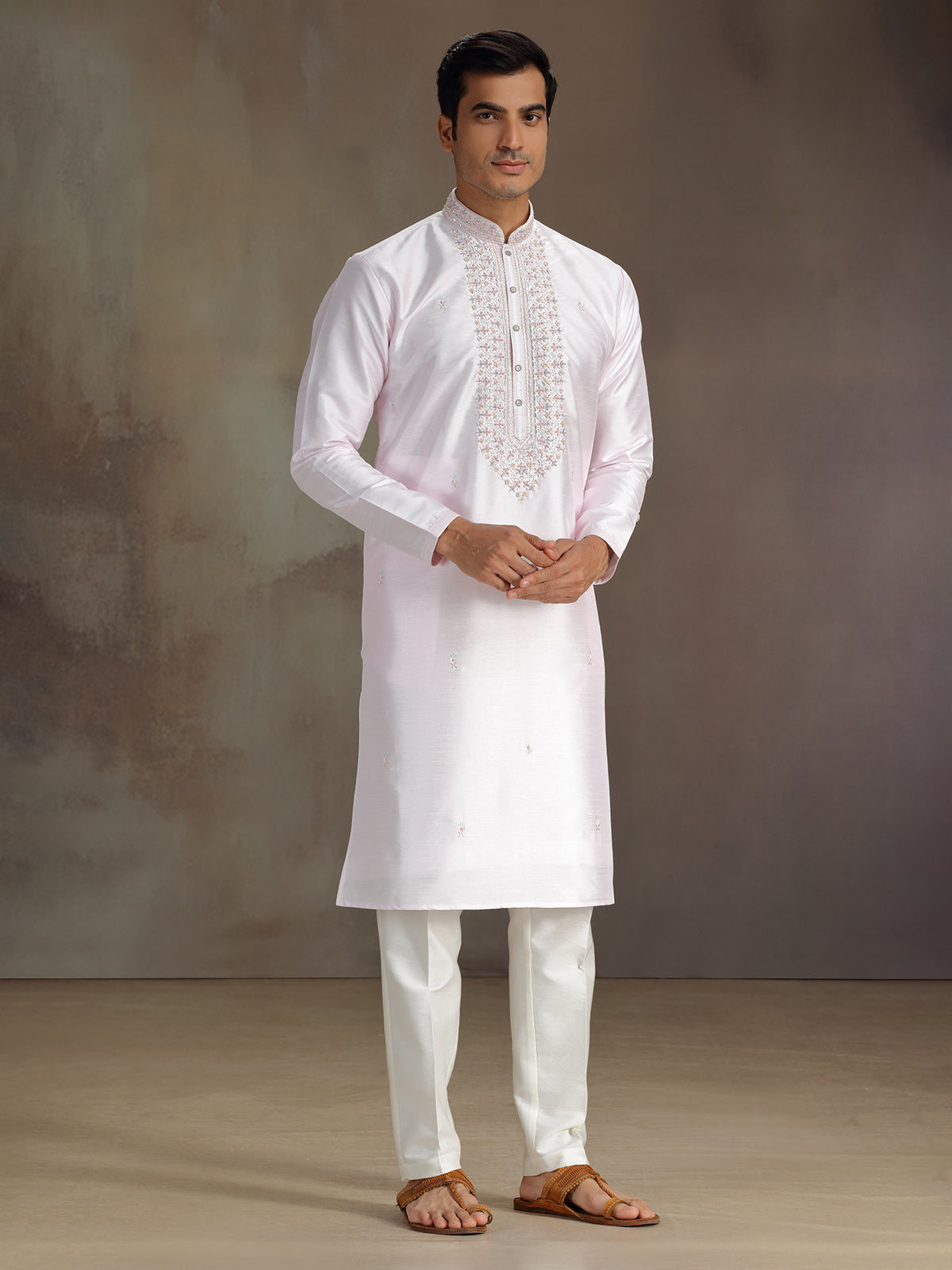 Light pink silk kurta suit for festival wear