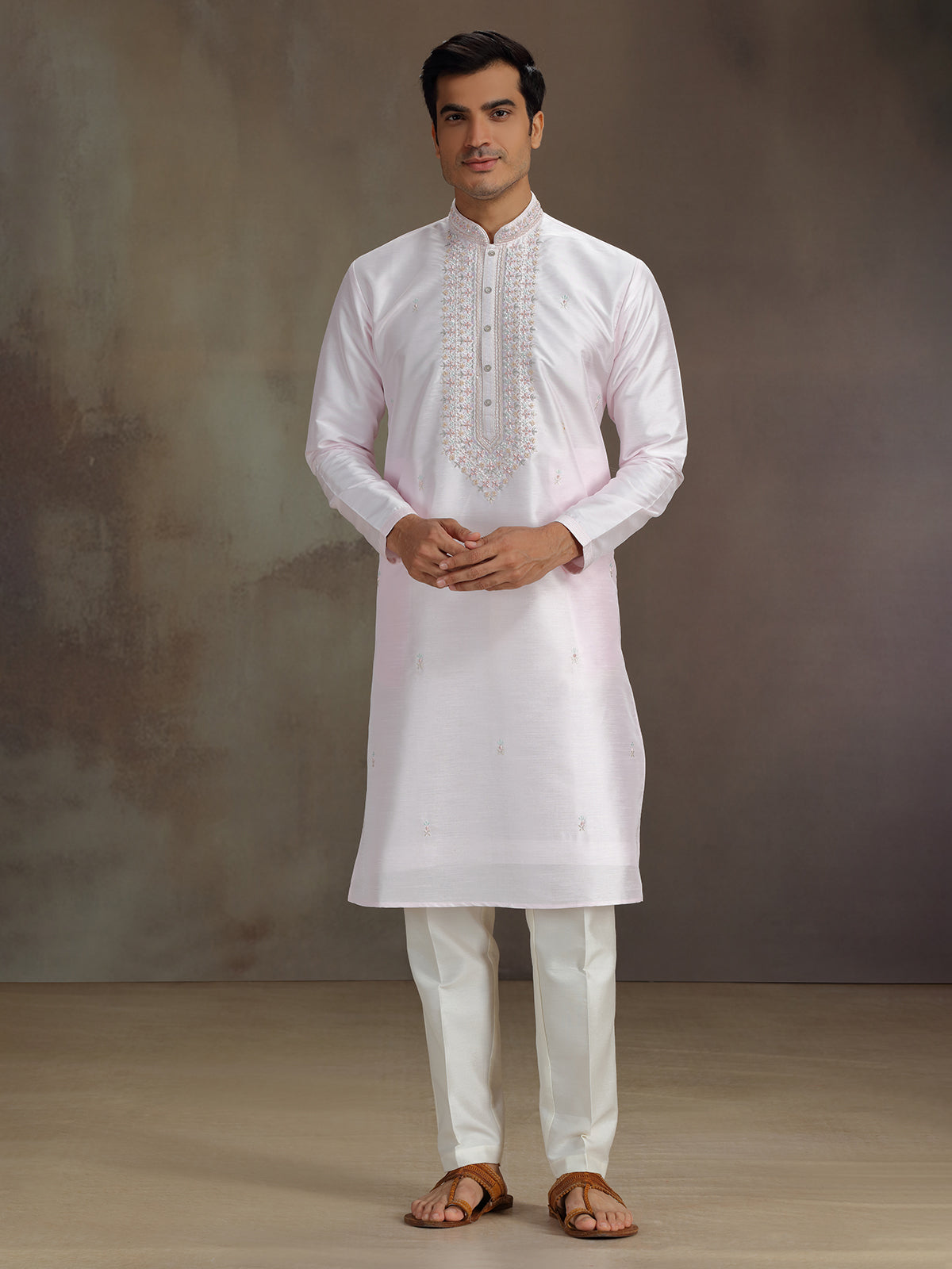 Light pink silk kurta suit for festival wear