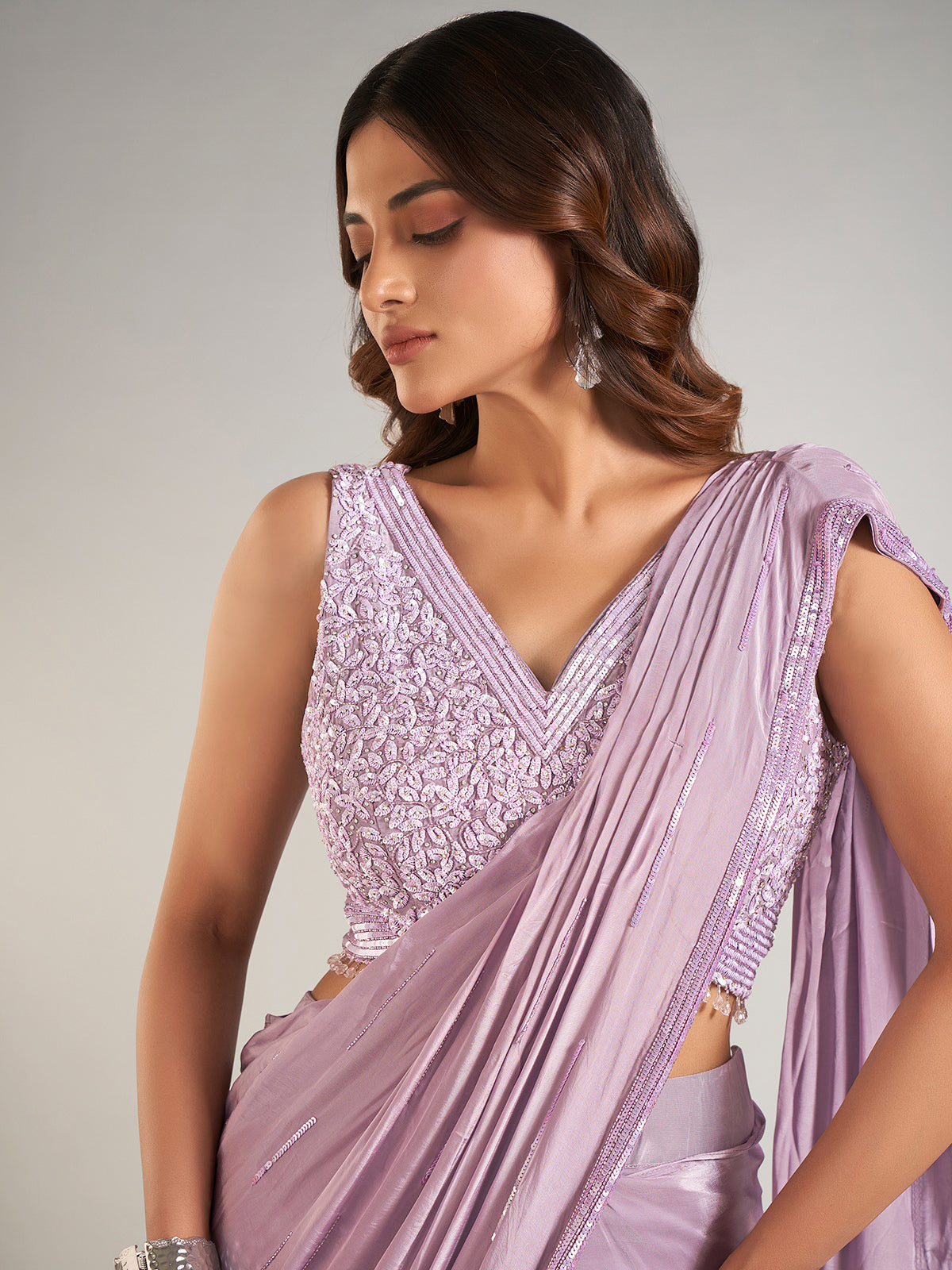 Light purple satin party wearsaree