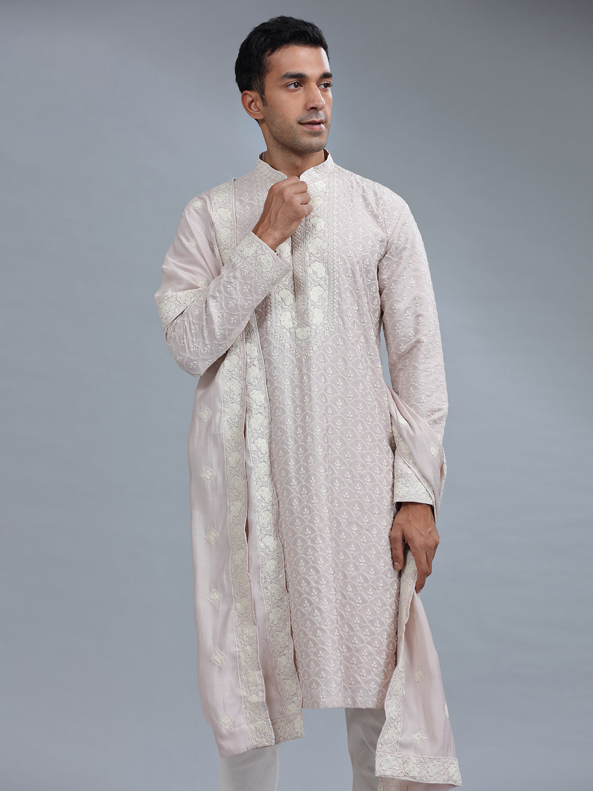 Lilac purle silk kurta suit with dupatta