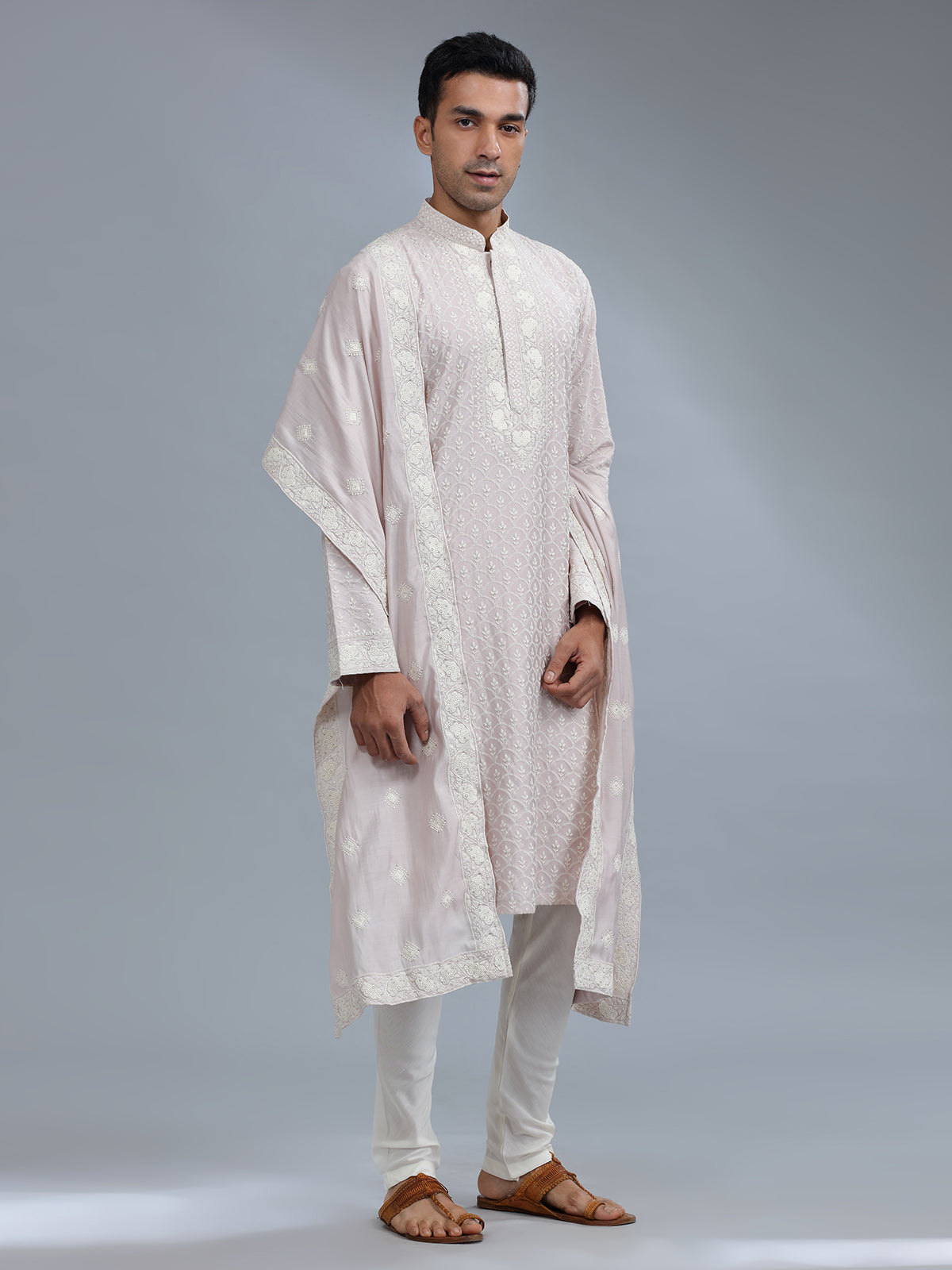 Lilac purle silk kurta suit with dupatta