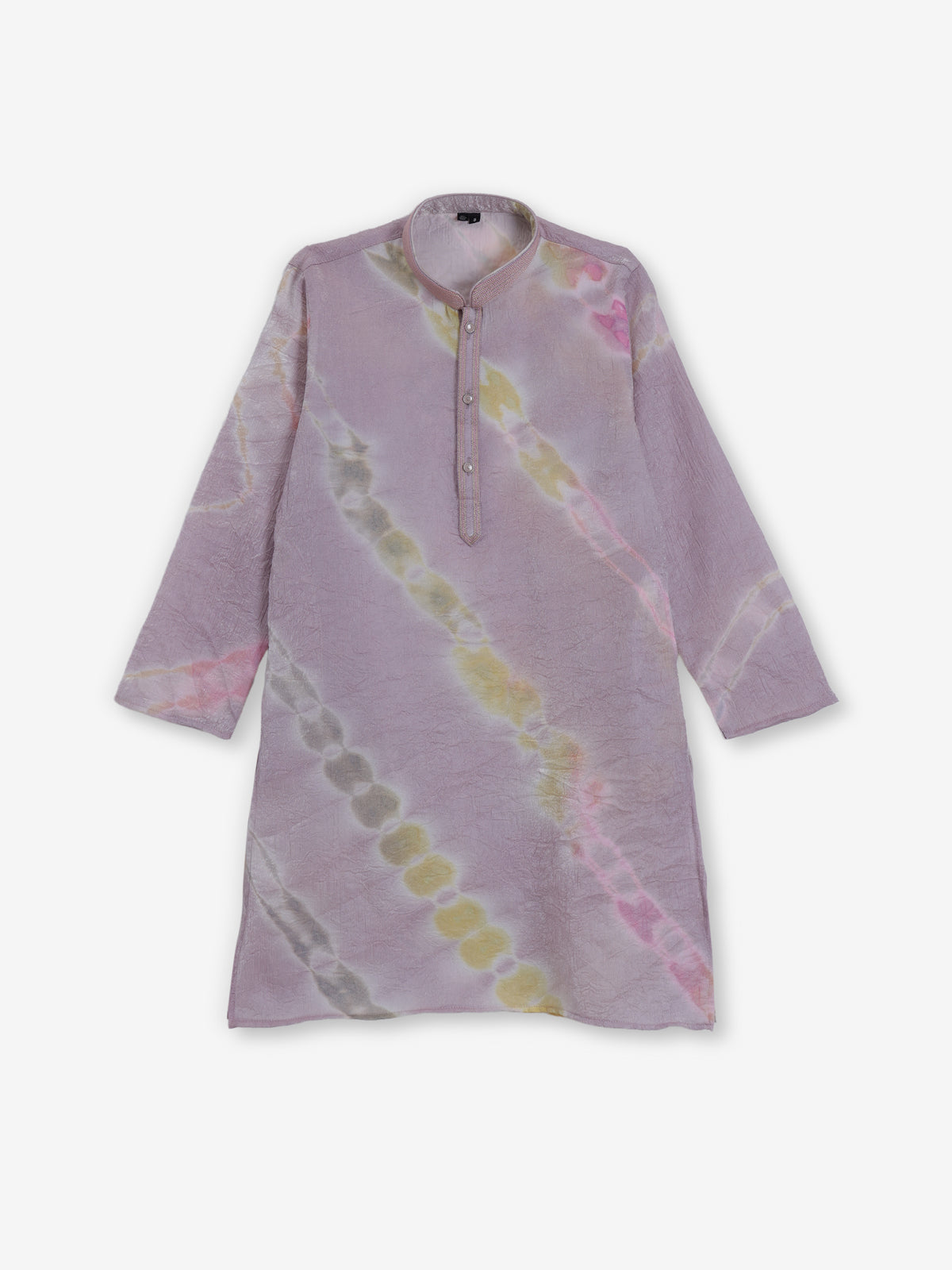 Lilac purple silk printed chinese collar kurta suit