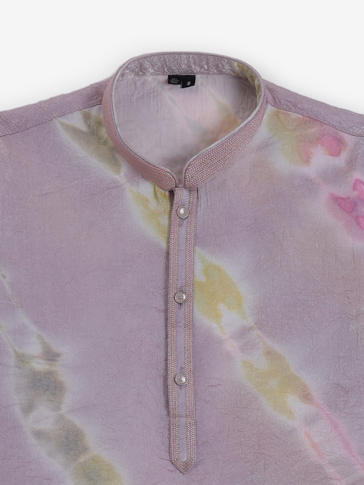 Lilac purple silk printed chinese collar kurta suit