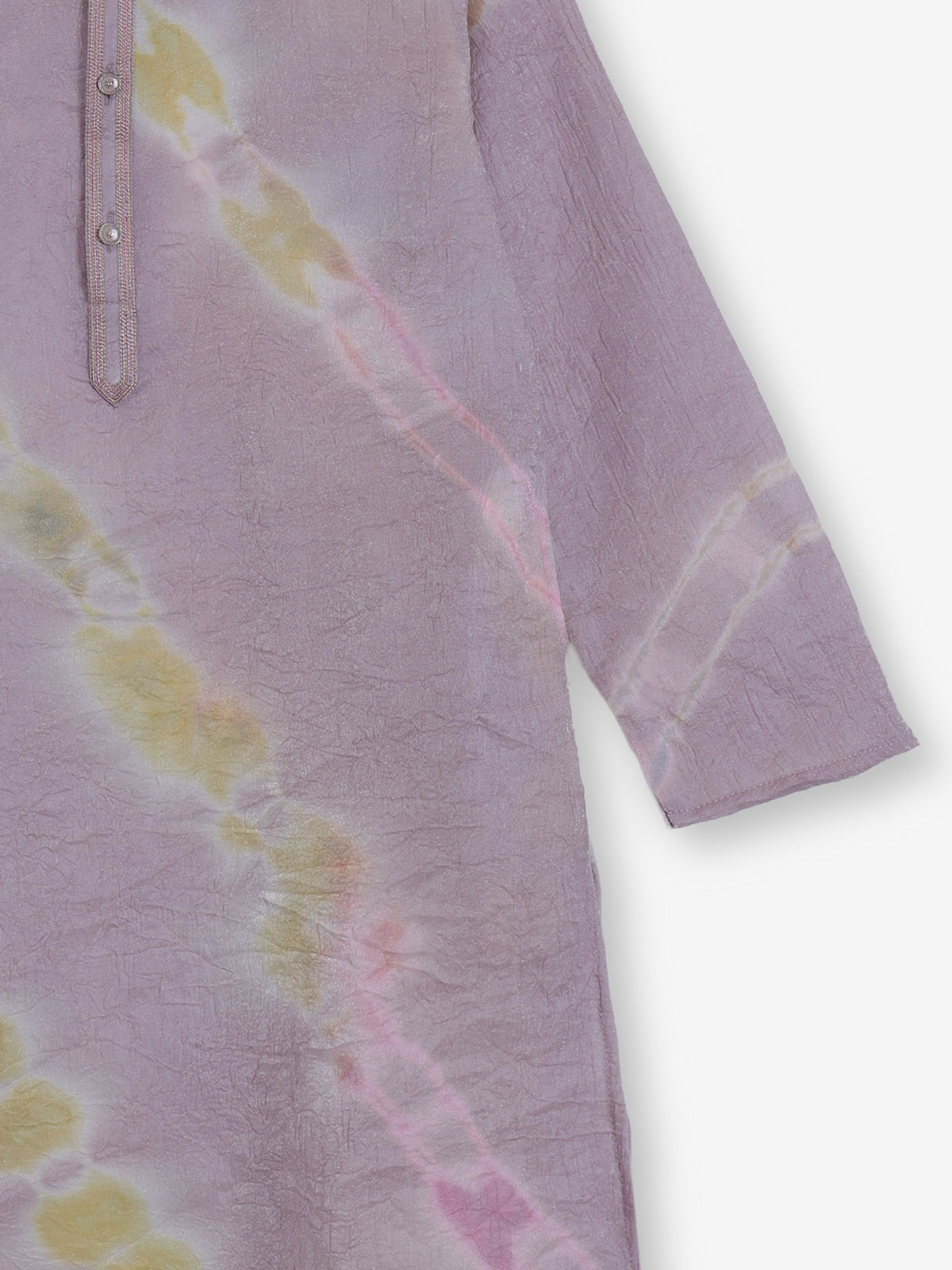 Lilac purple silk printed chinese collar kurta suit