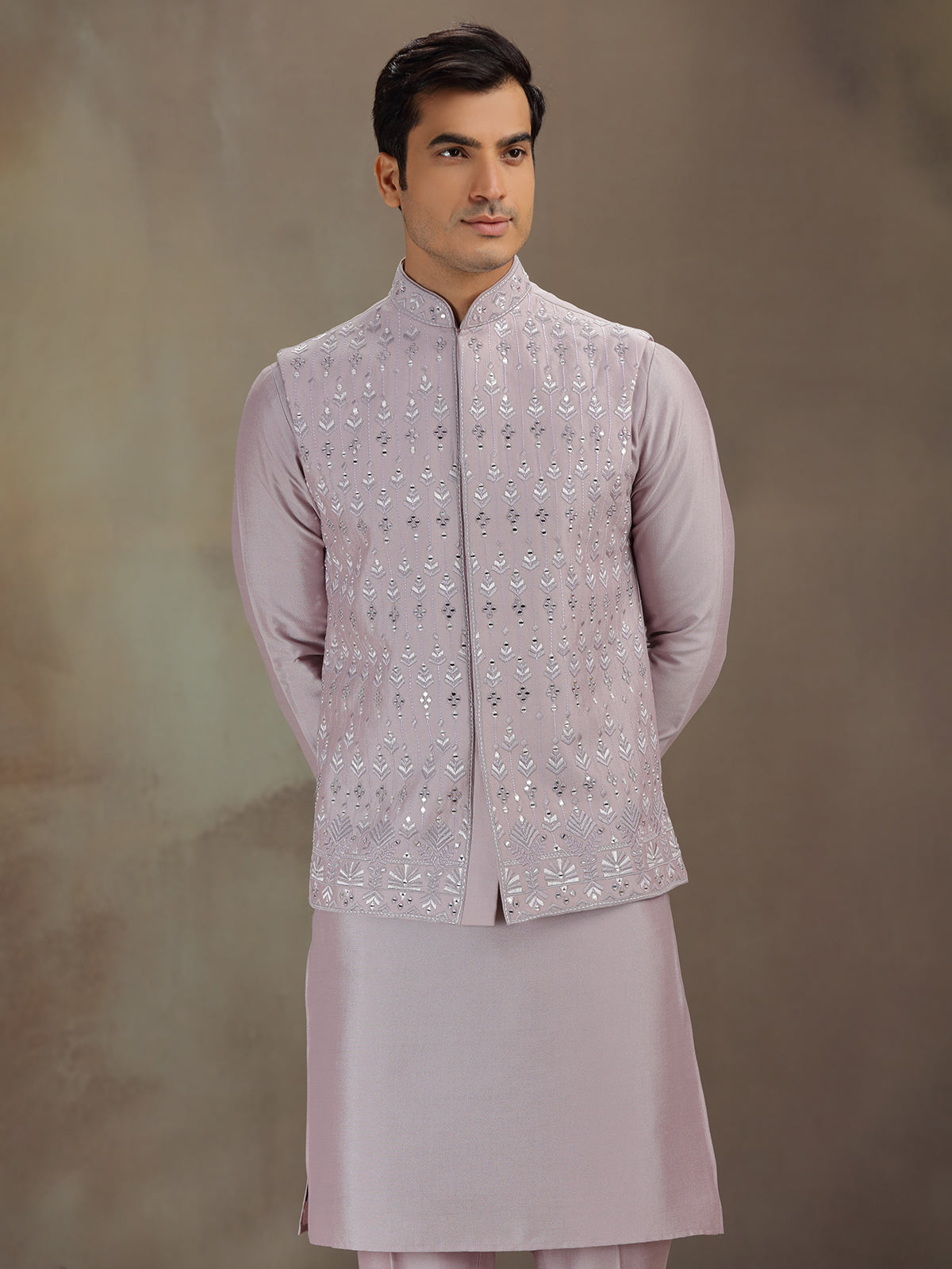 Lilac purple silk waistcoat set for wedding celebration