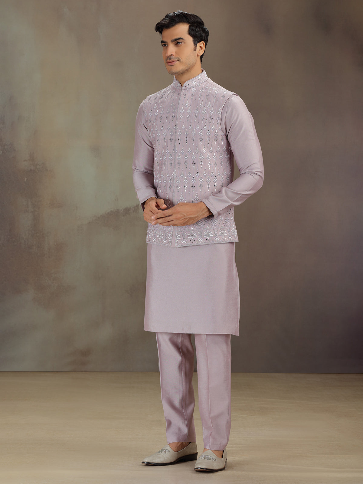 Lilac purple silk waistcoat set for wedding celebration