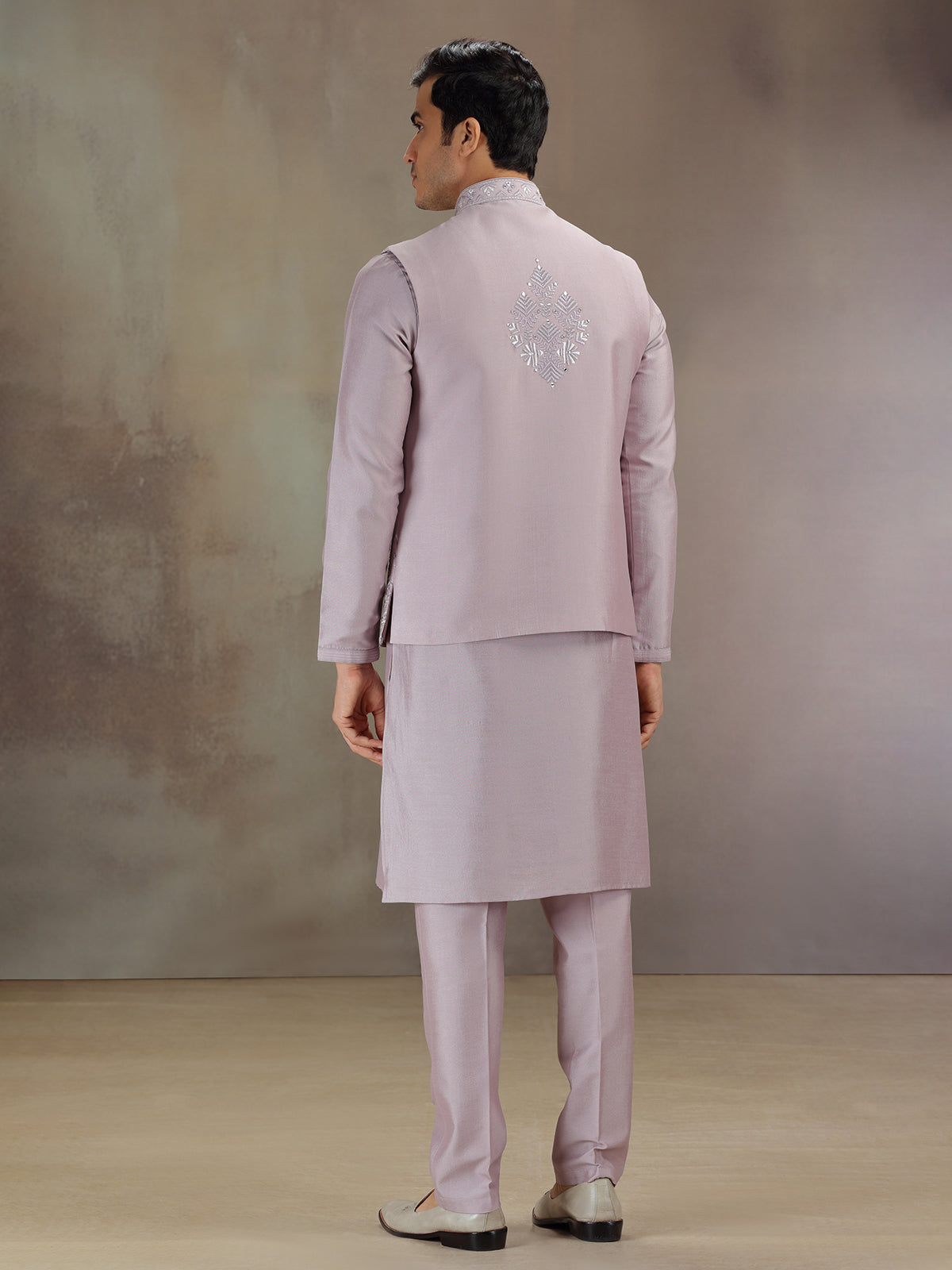 Lilac purple silk waistcoat set for wedding celebration