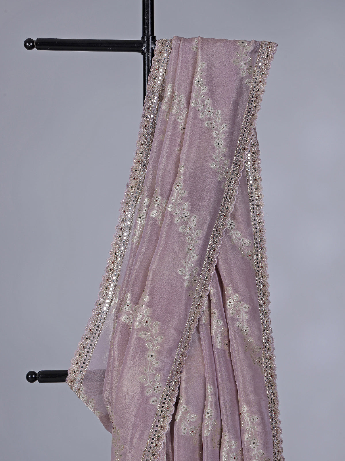 Lilac purple tissue dola silk saree with heavy embroidery
