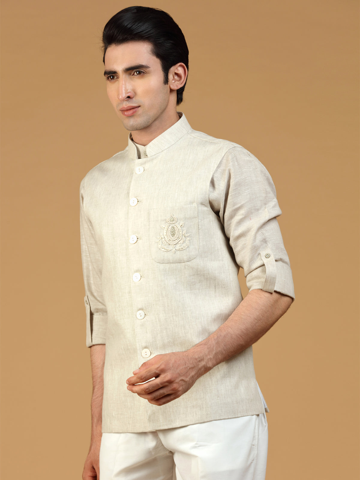 Linen beige festive waistcoat