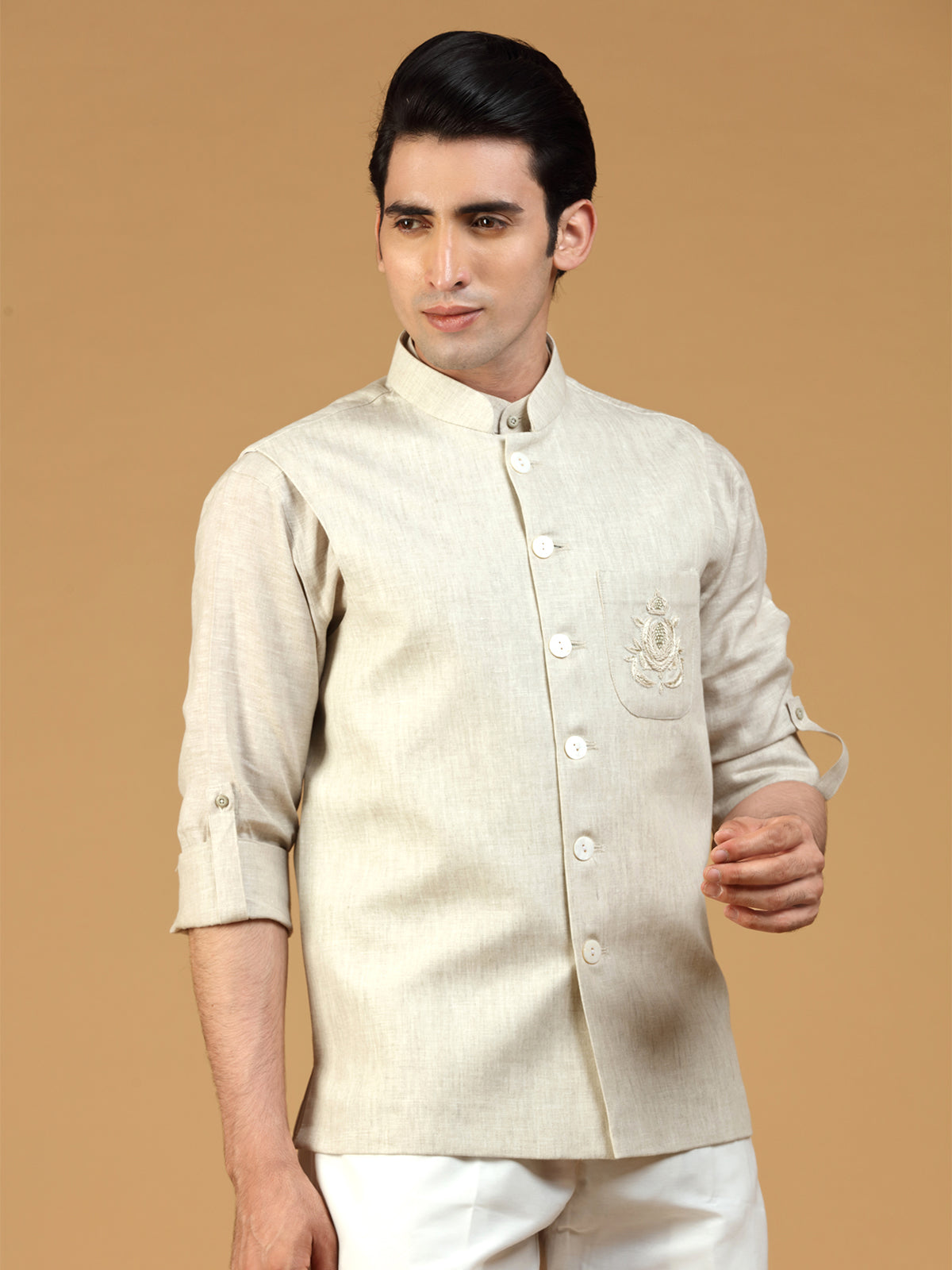 Linen beige festive waistcoat
